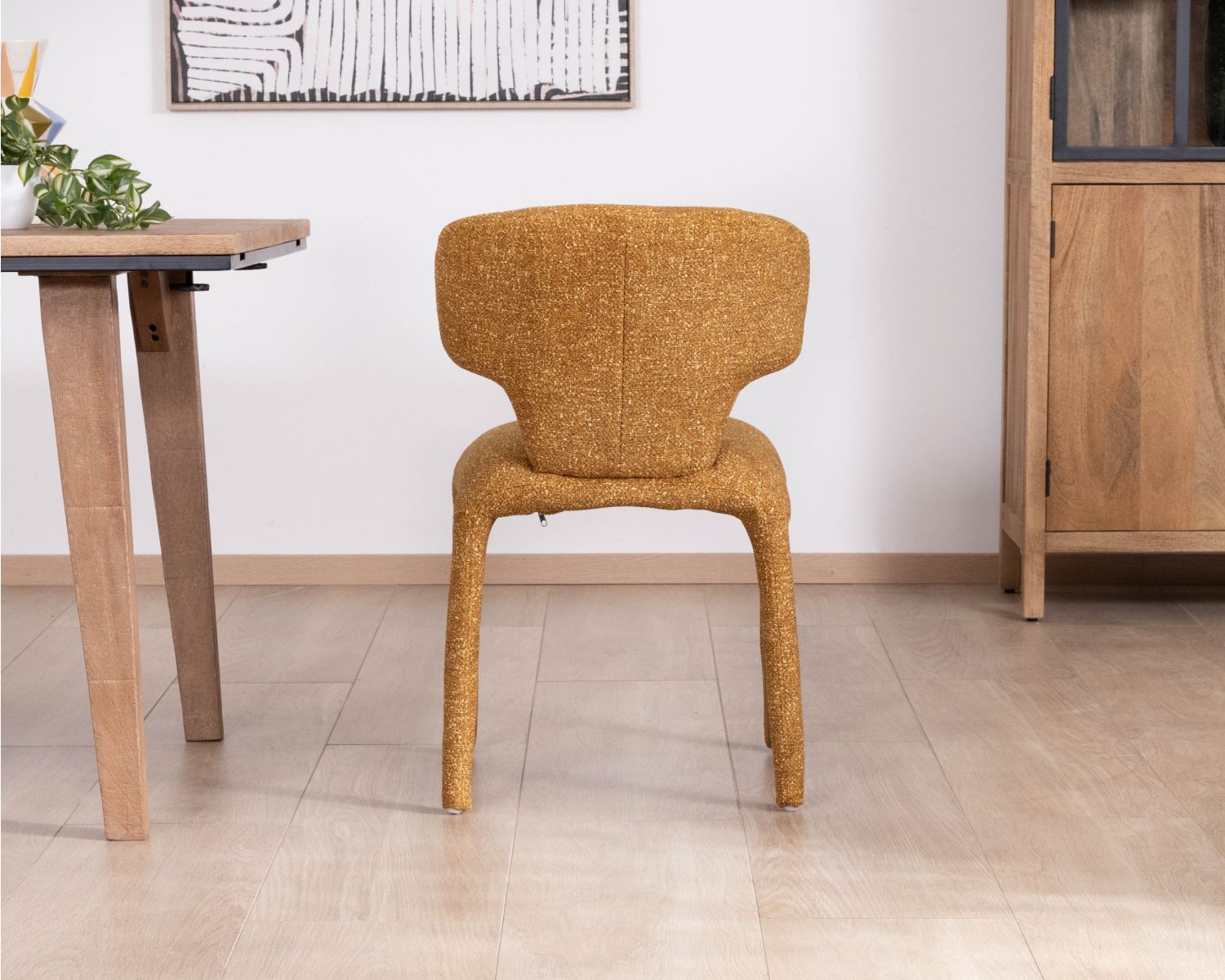 Set di 2 sedie da pranzo design "Milano" rivestite in tessuto giallo senape