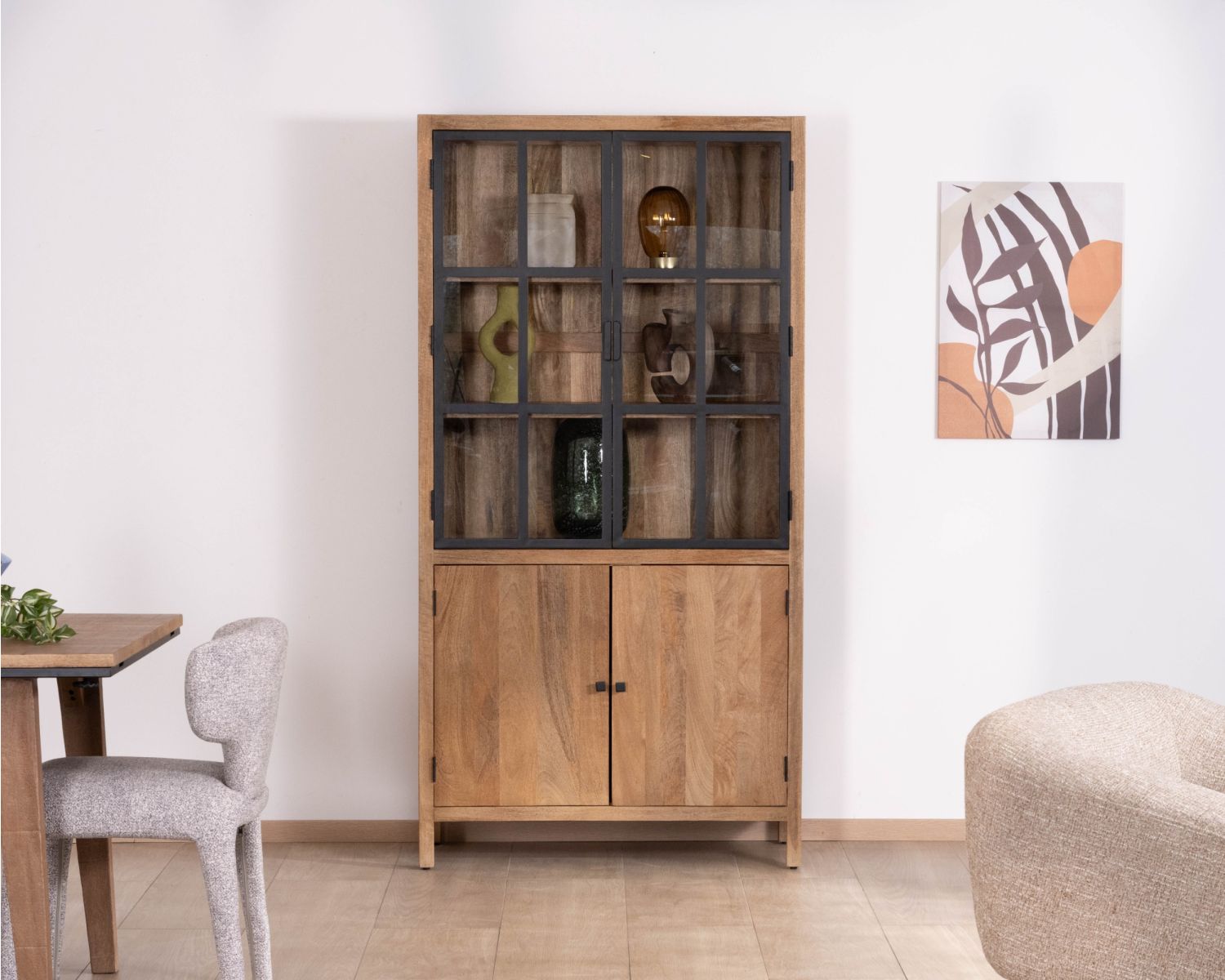 Mobile portavivande "Maestro" da 100 cm in mango naturale con ante in vetro