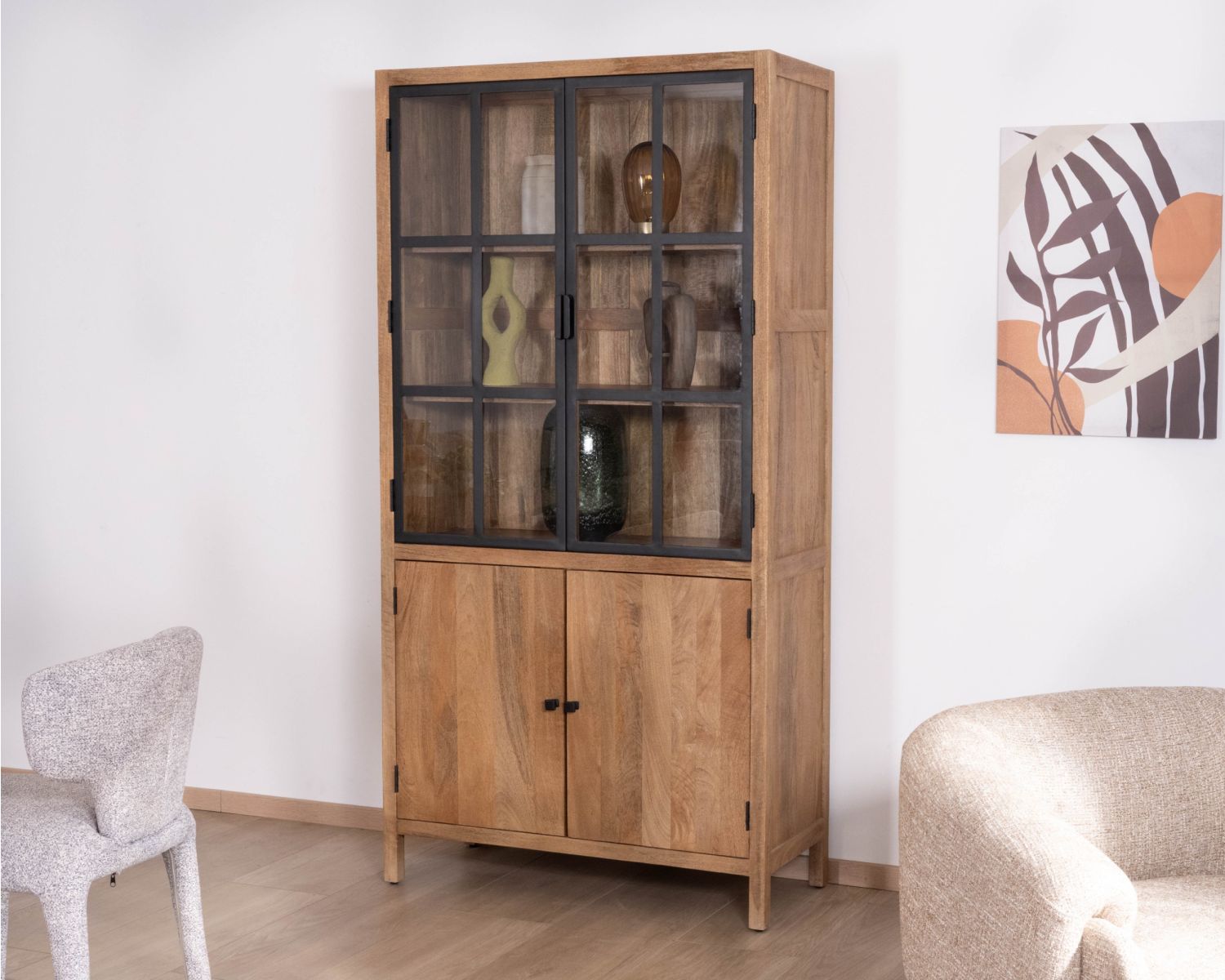 Mobile portavivande "Maestro" da 100 cm in mango naturale con ante in vetro