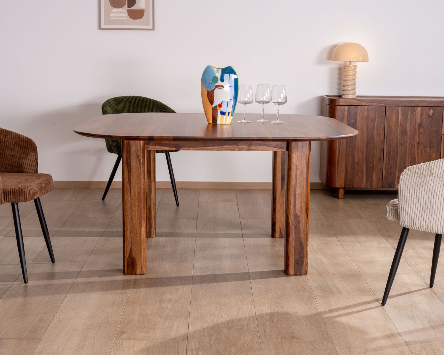 Tavolo da pranzo quadrato in palissandro da 150 cm dal design retrò