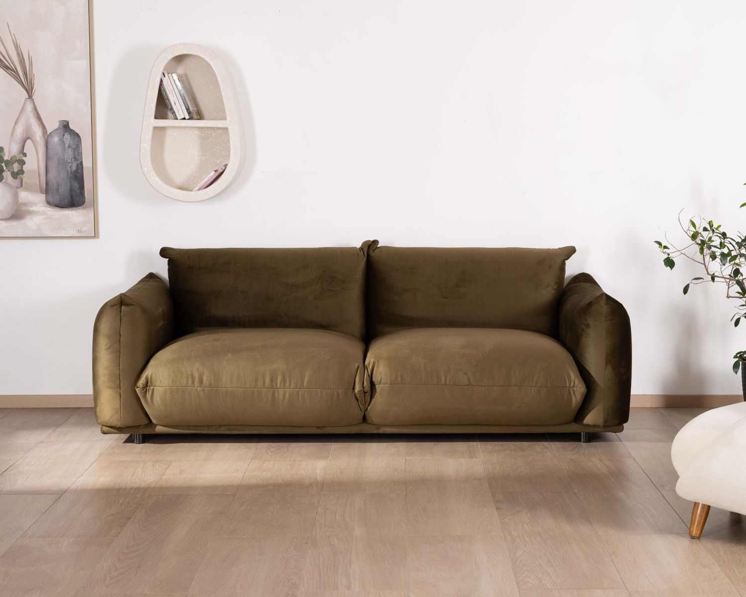 Divano a 3 posti "Moon" in morbido tessuto verde kaki