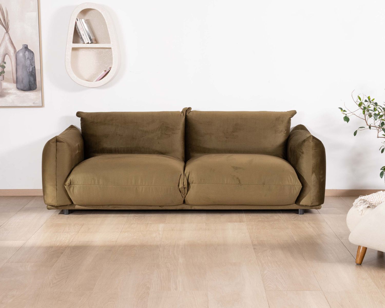 Divano a 3 posti "Moon" in morbido tessuto verde kaki