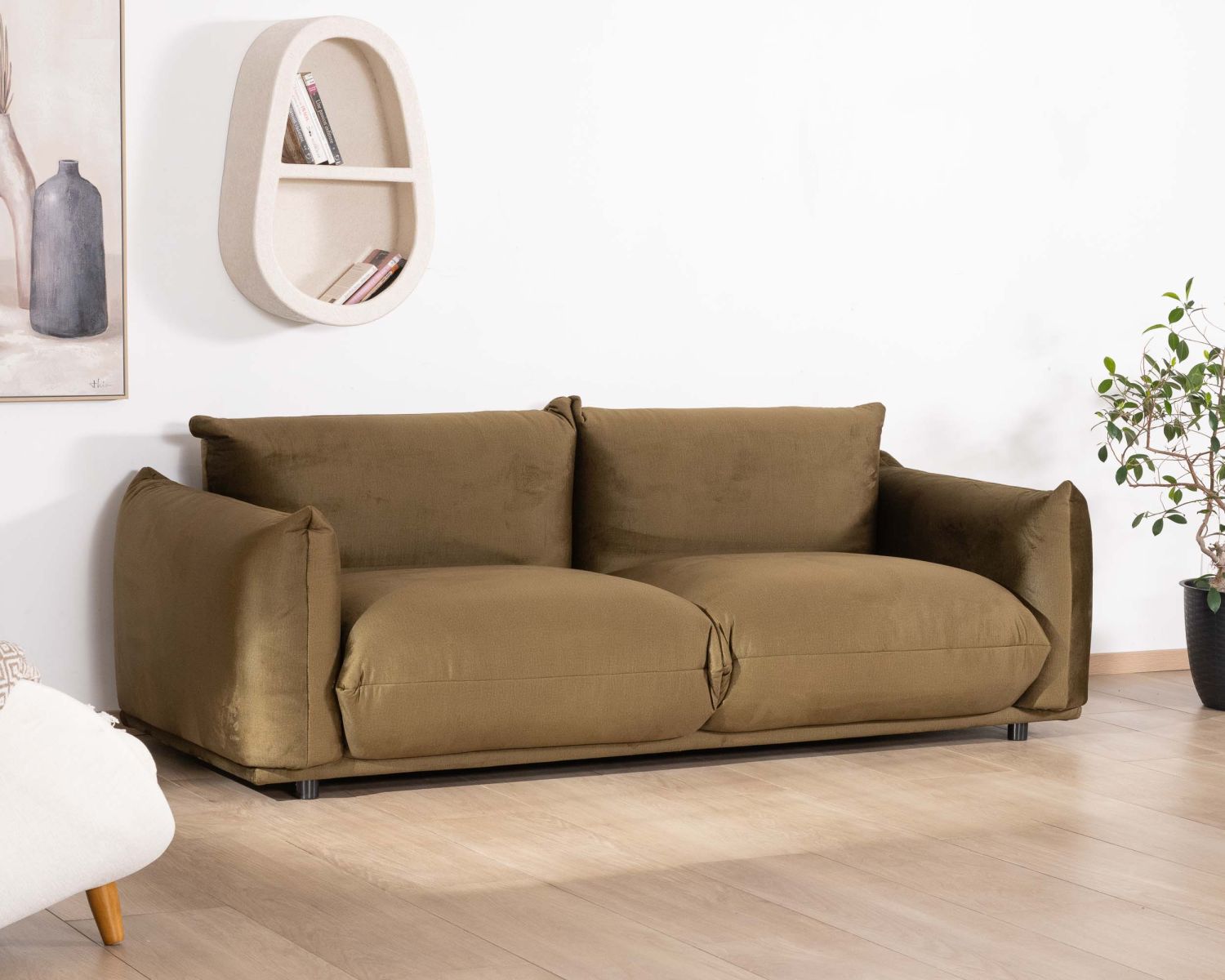 Divano a 3 posti "Moon" in morbido tessuto verde kaki