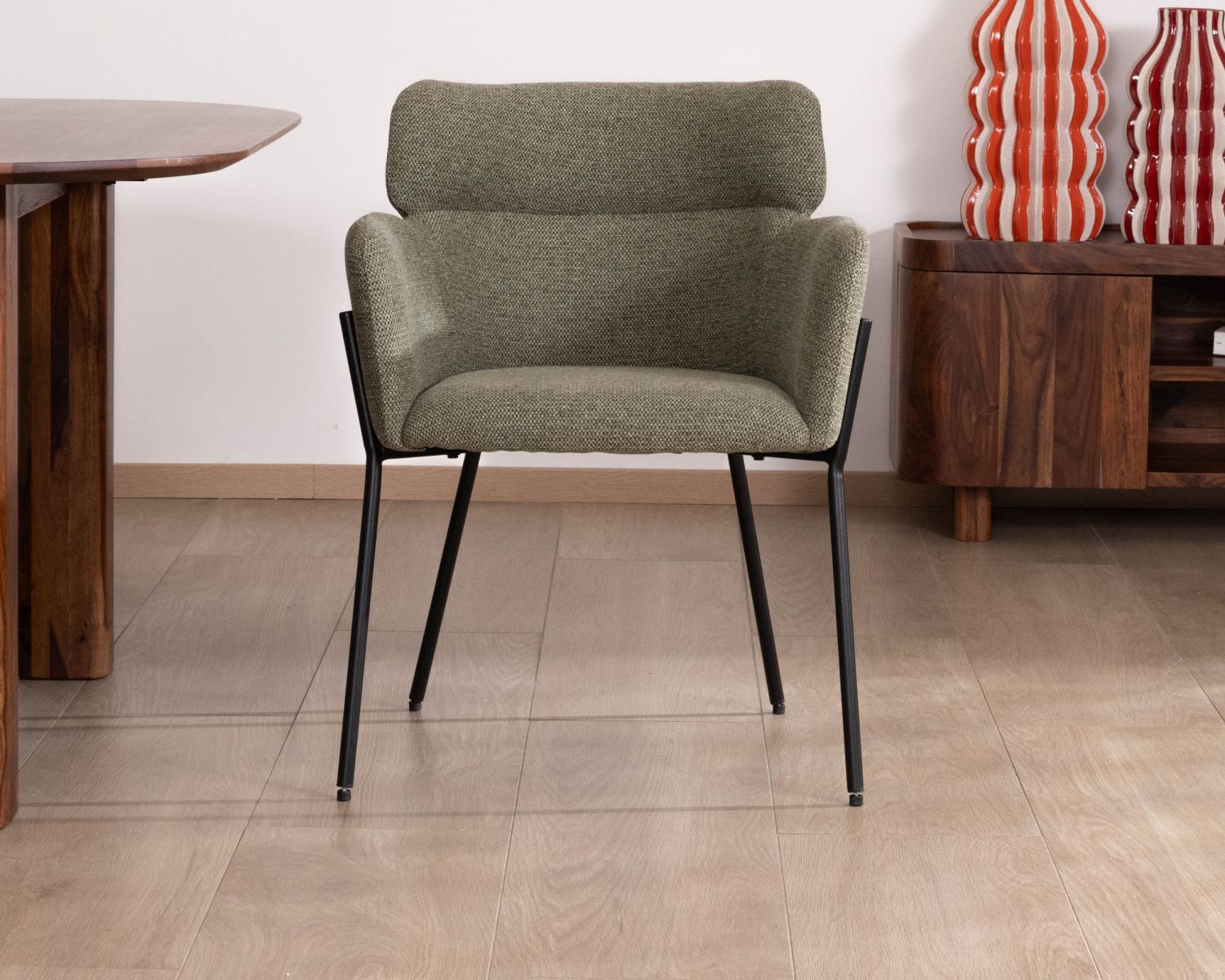 Set di 2 sedie da pranzo in tessuto kaki "Riméno" con gambe in metallo