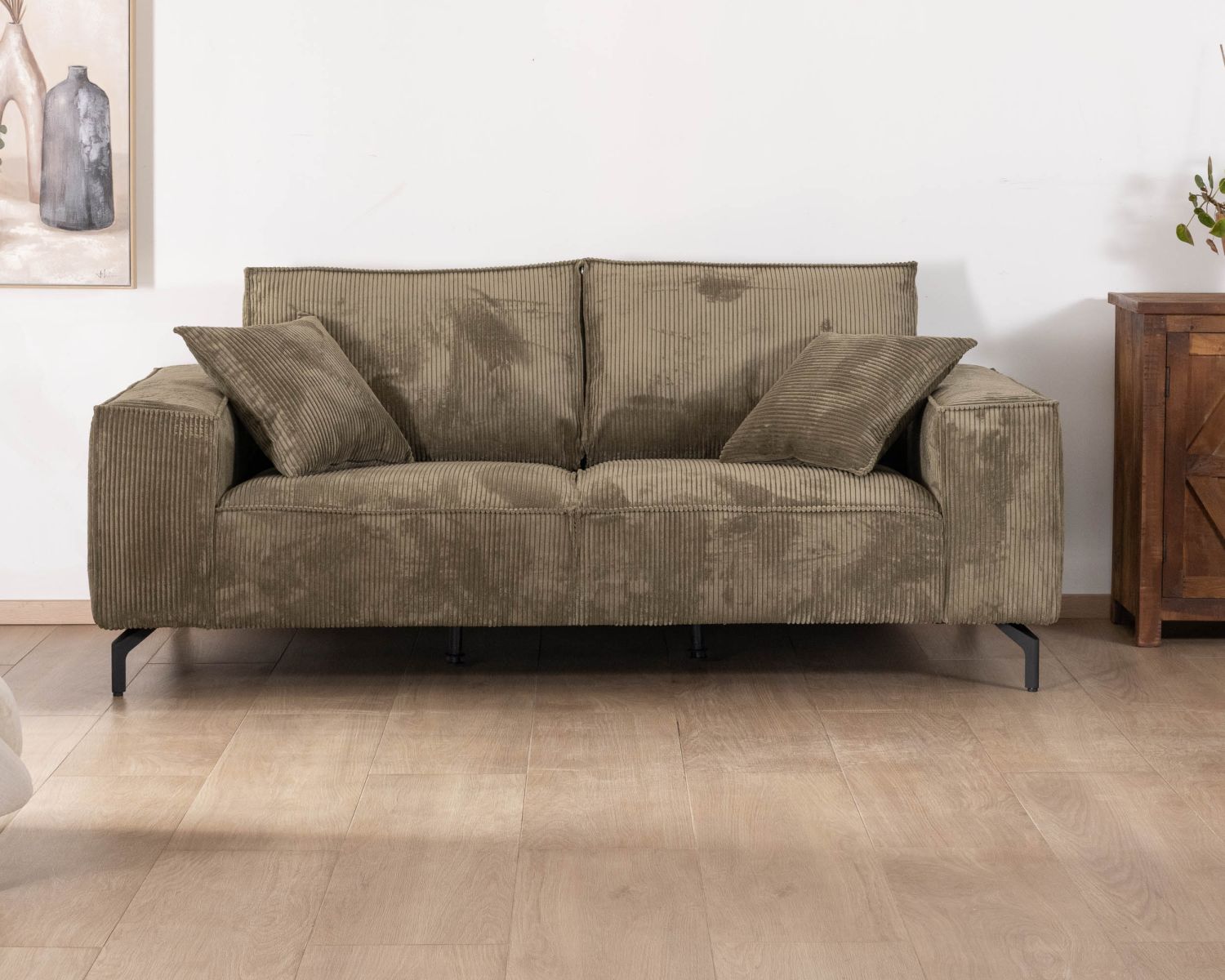 Divano comfort a 3 posti "Pueblo" in velluto a coste verde kaki