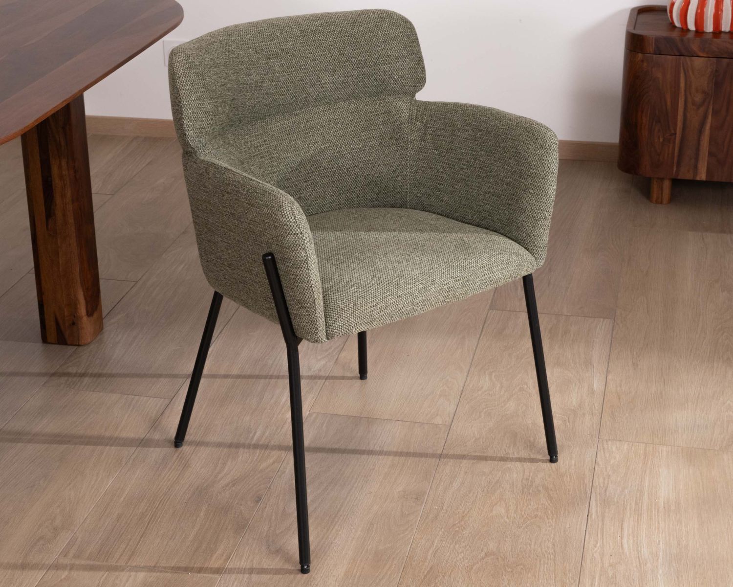 Set di 2 sedie da pranzo in tessuto kaki "Riméno" con gambe in metallo