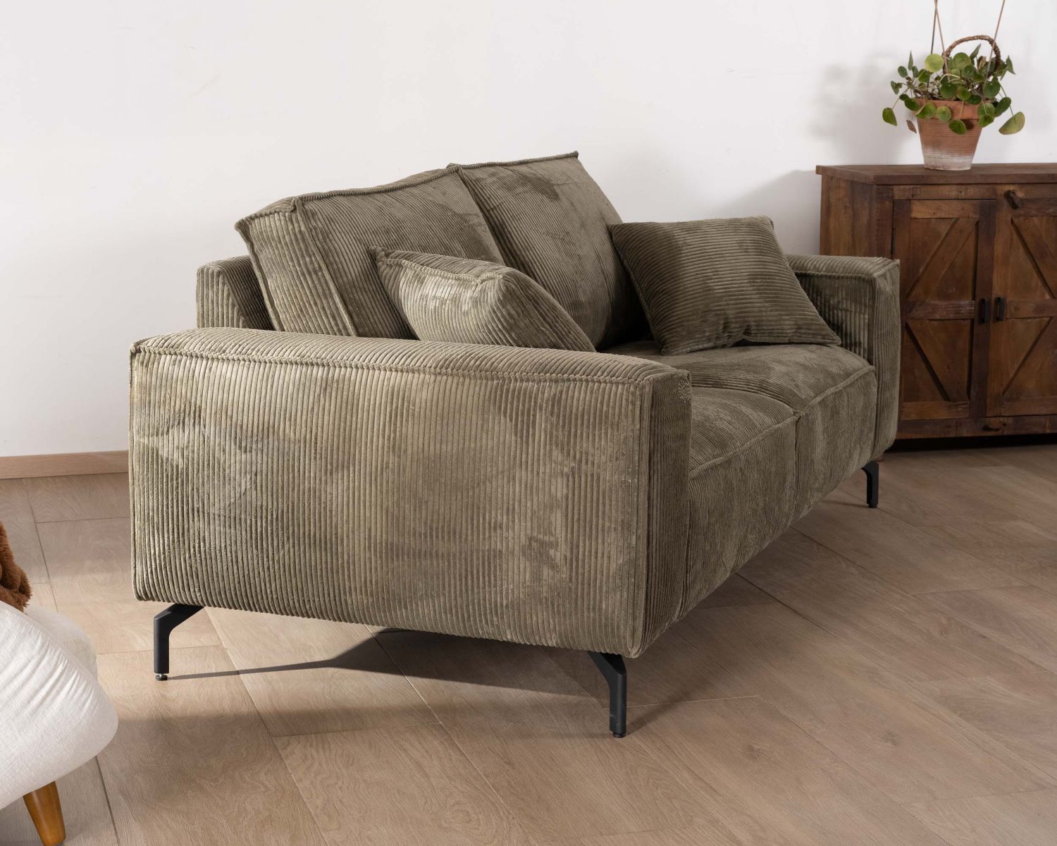 Divano comfort a 3 posti "Pueblo" in velluto a coste verde kaki