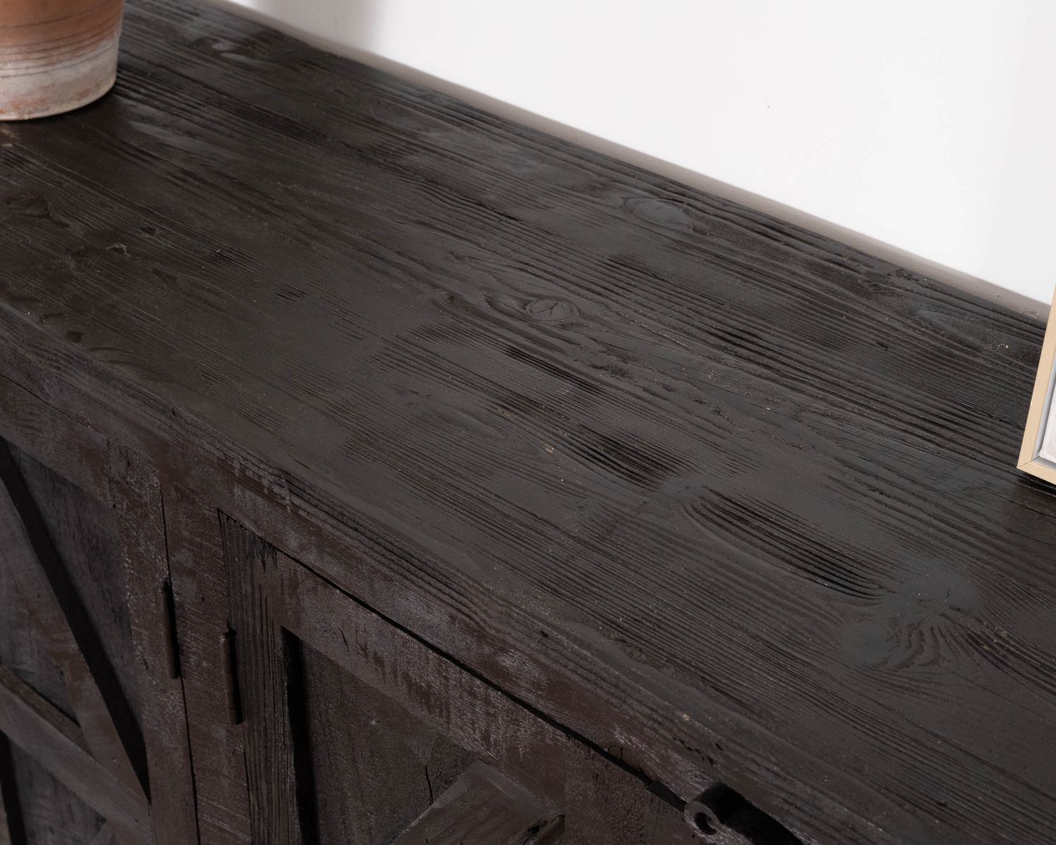 Credenza a 6 ante in stile etnico in legno di recupero con finitura nera "Nepalaise" 215 cm