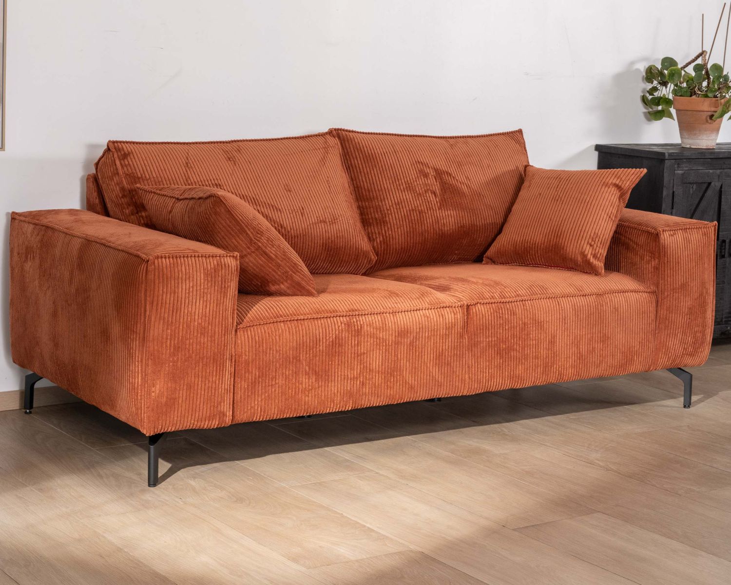 Divano comfort a 3 posti "Pueblo" in velluto a coste color ruggine