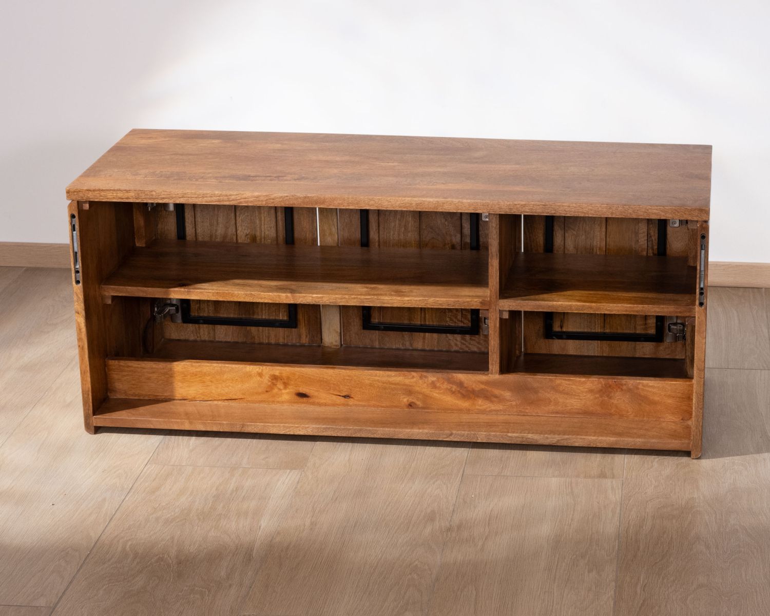 Mobiletto sospeso "Nani" da 120 cm in mango scuro con frontali bicolore