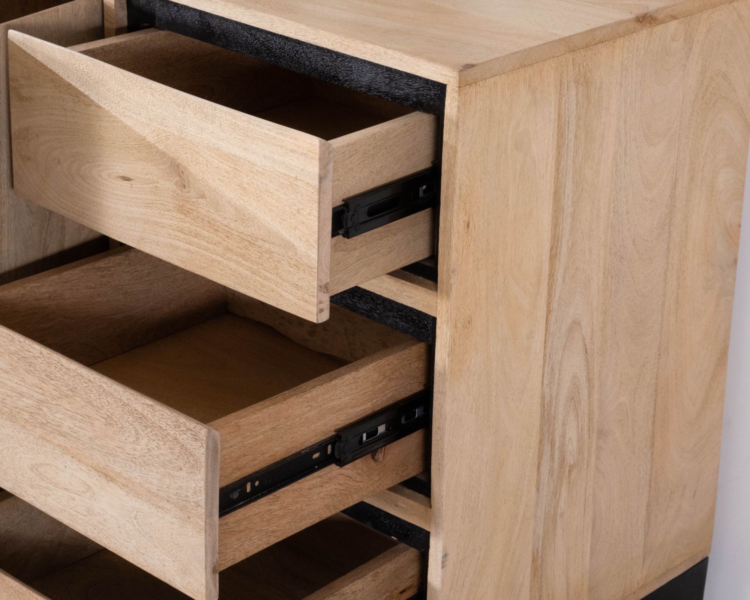 Credenza bicolore pura in legno di mango naturale e nero 180 cm "Bocca" 3 ante e cassetti