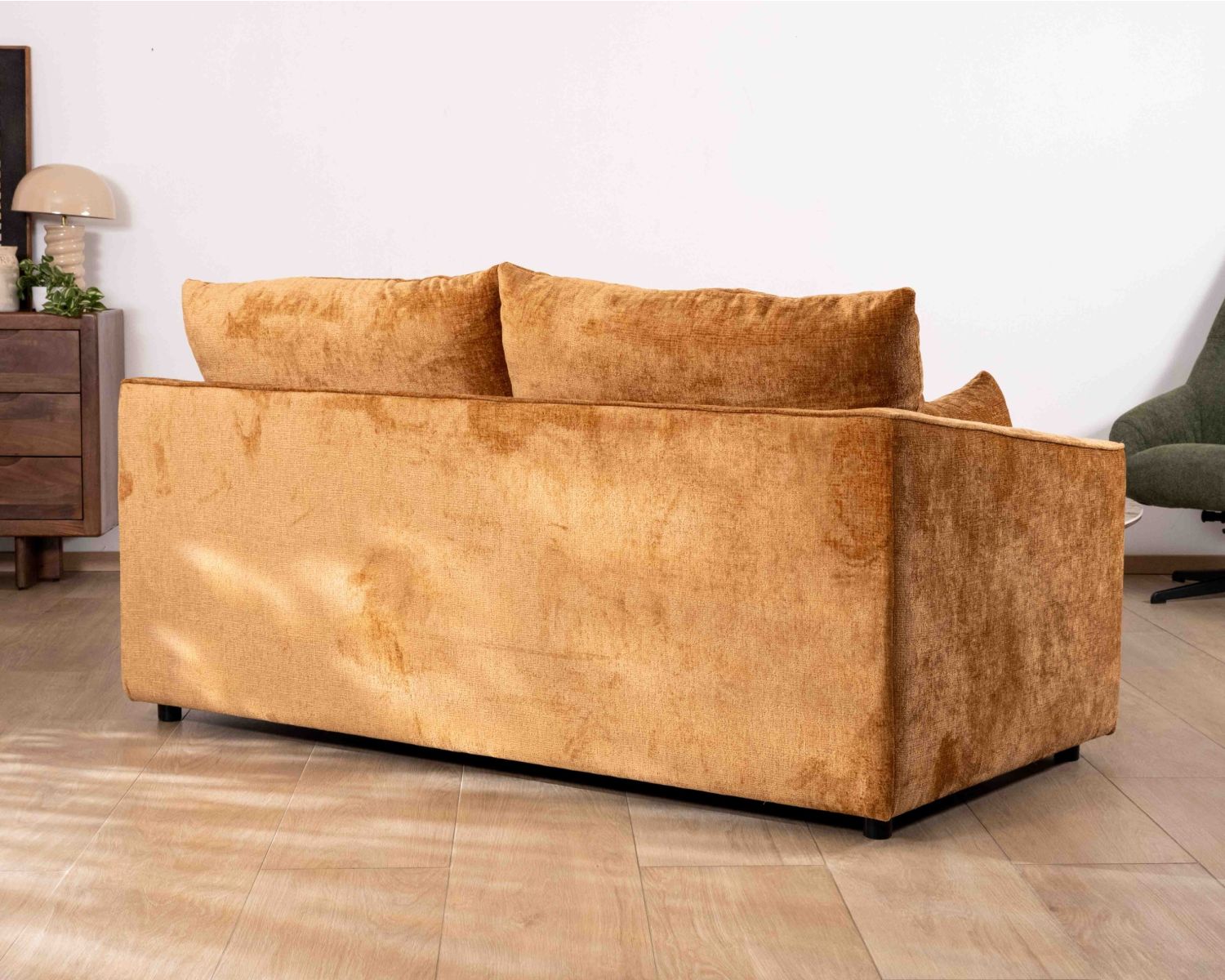 Accogliente divano contemporaneo a 2 posti "Odéa" in tessuto giallo senape