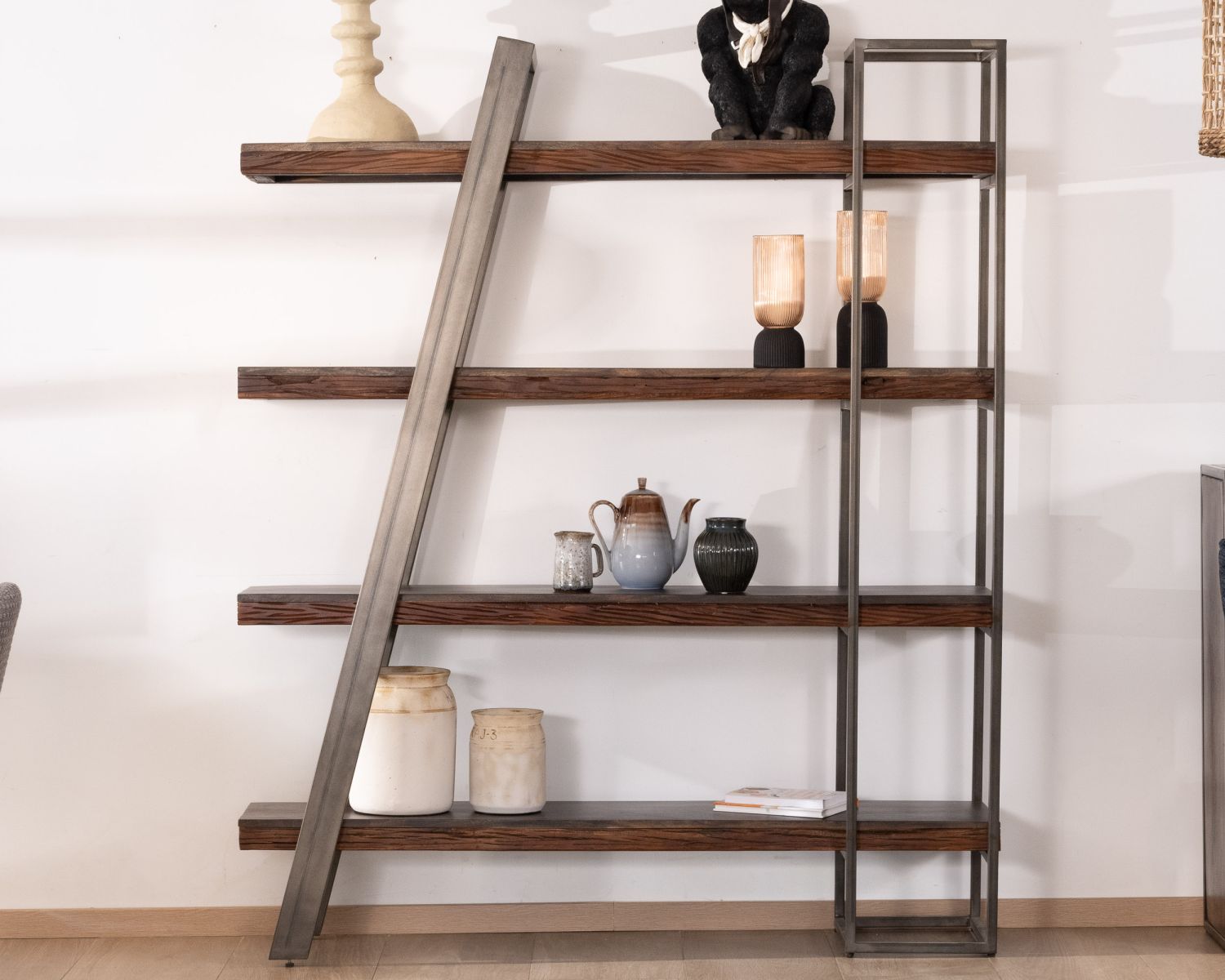 Libreria a 4 livelli "Crescendo" in acacia e metallo