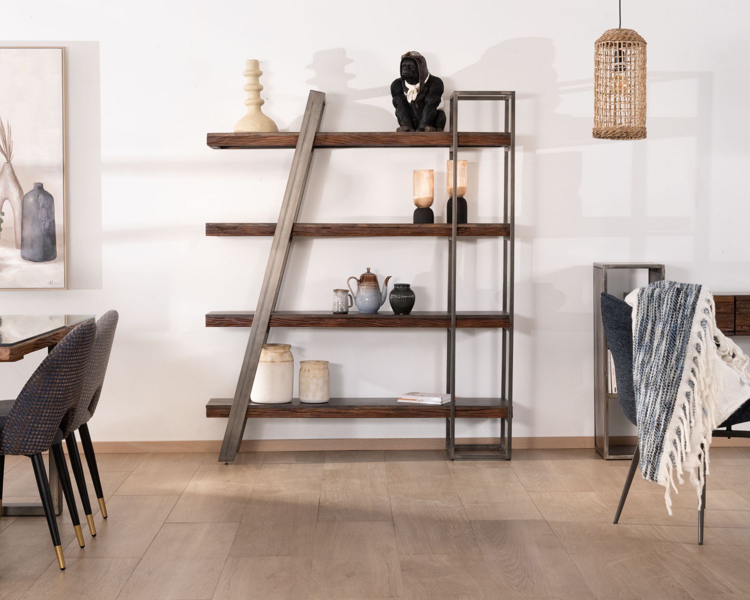 Libreria a 4 livelli "Crescendo" in acacia e metallo