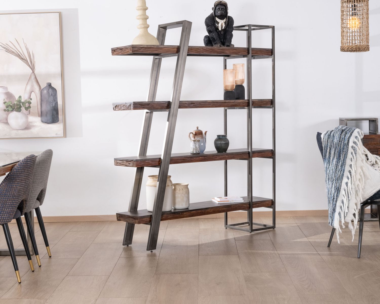 Libreria a 4 livelli "Crescendo" in acacia e metallo