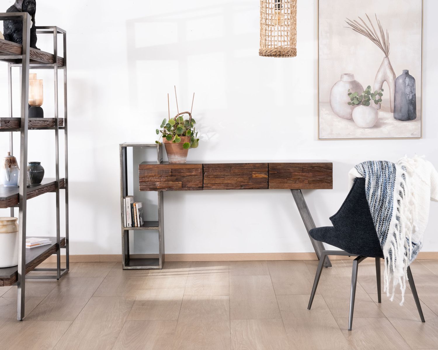 Consolle originale in legno e metallo "Crescendo