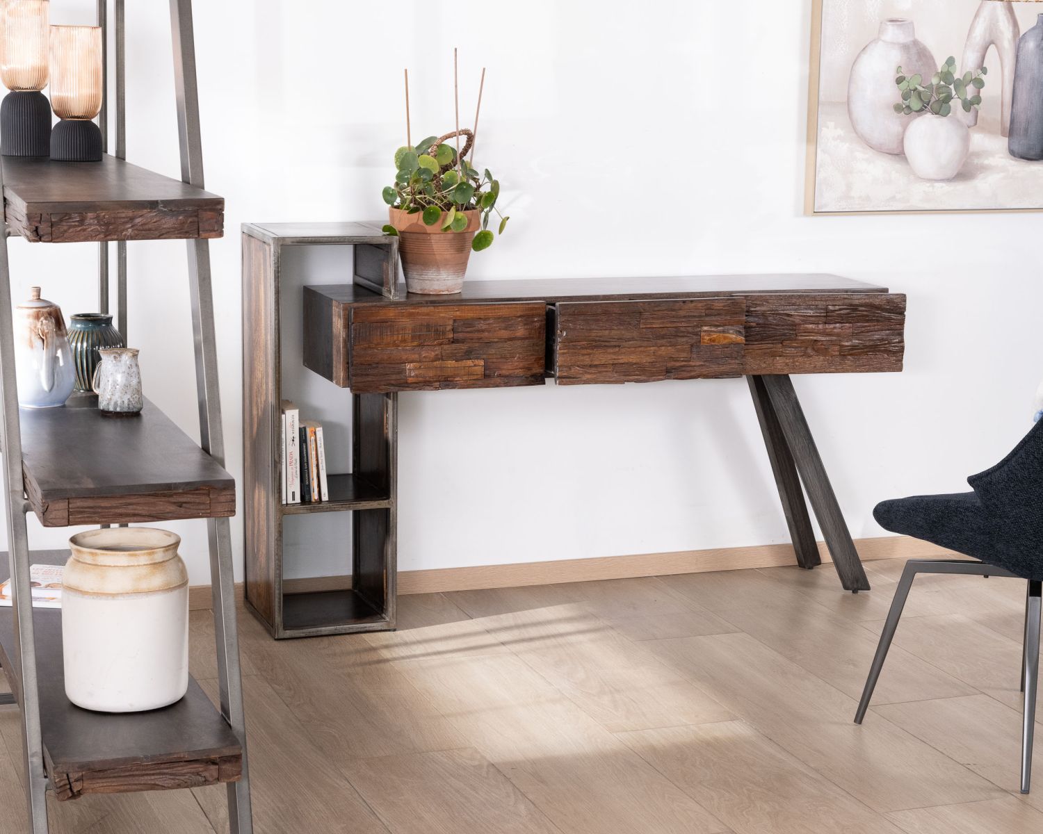 Consolle originale in legno e metallo "Crescendo