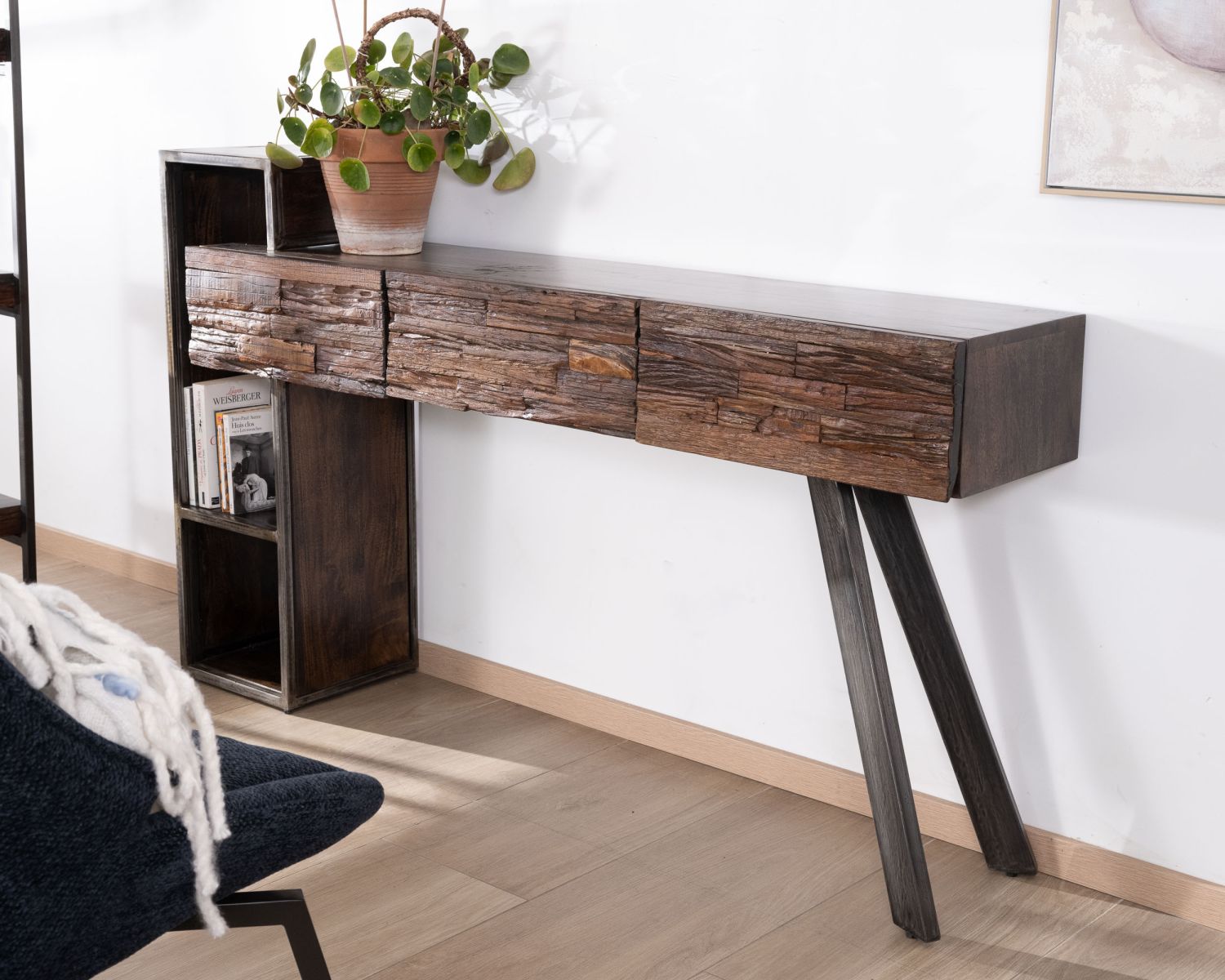 Consolle originale in legno e metallo "Crescendo