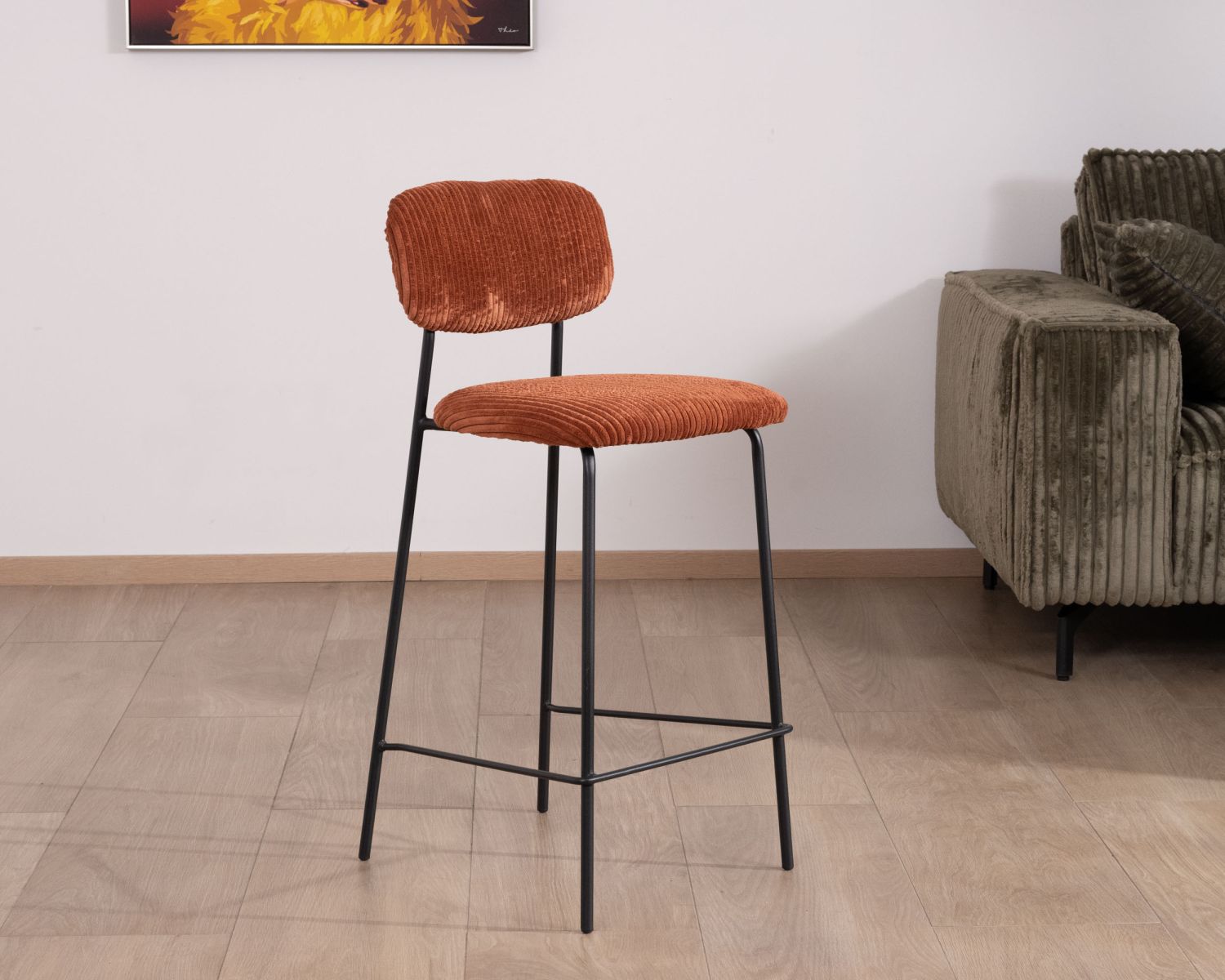 Set di 4 sedie da bar in stile vintage "Kulmino" in velluto terracotta con gambe in metallo nero 