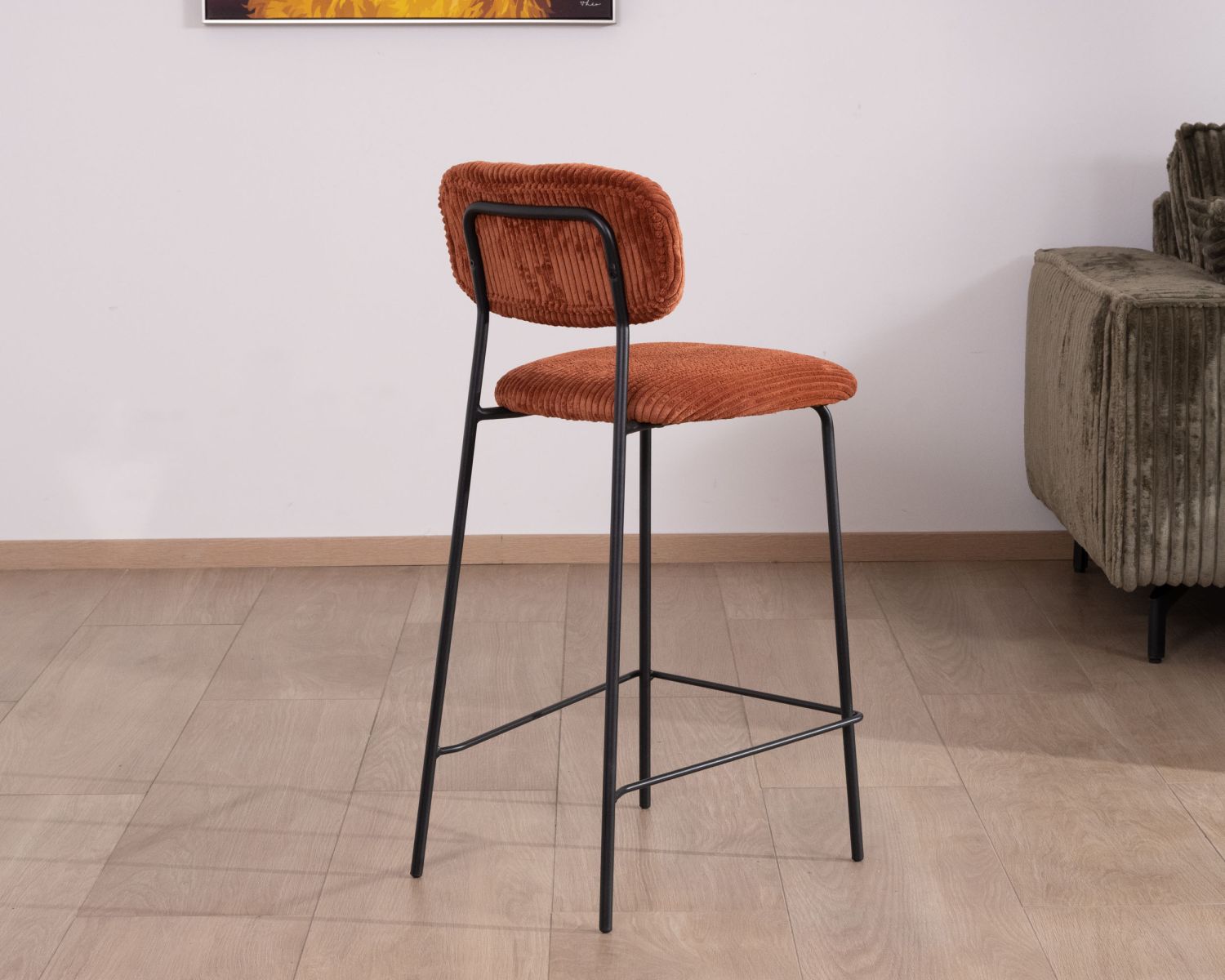 Set di 4 sedie da bar in stile vintage "Kulmino" in velluto terracotta con gambe in metallo nero 