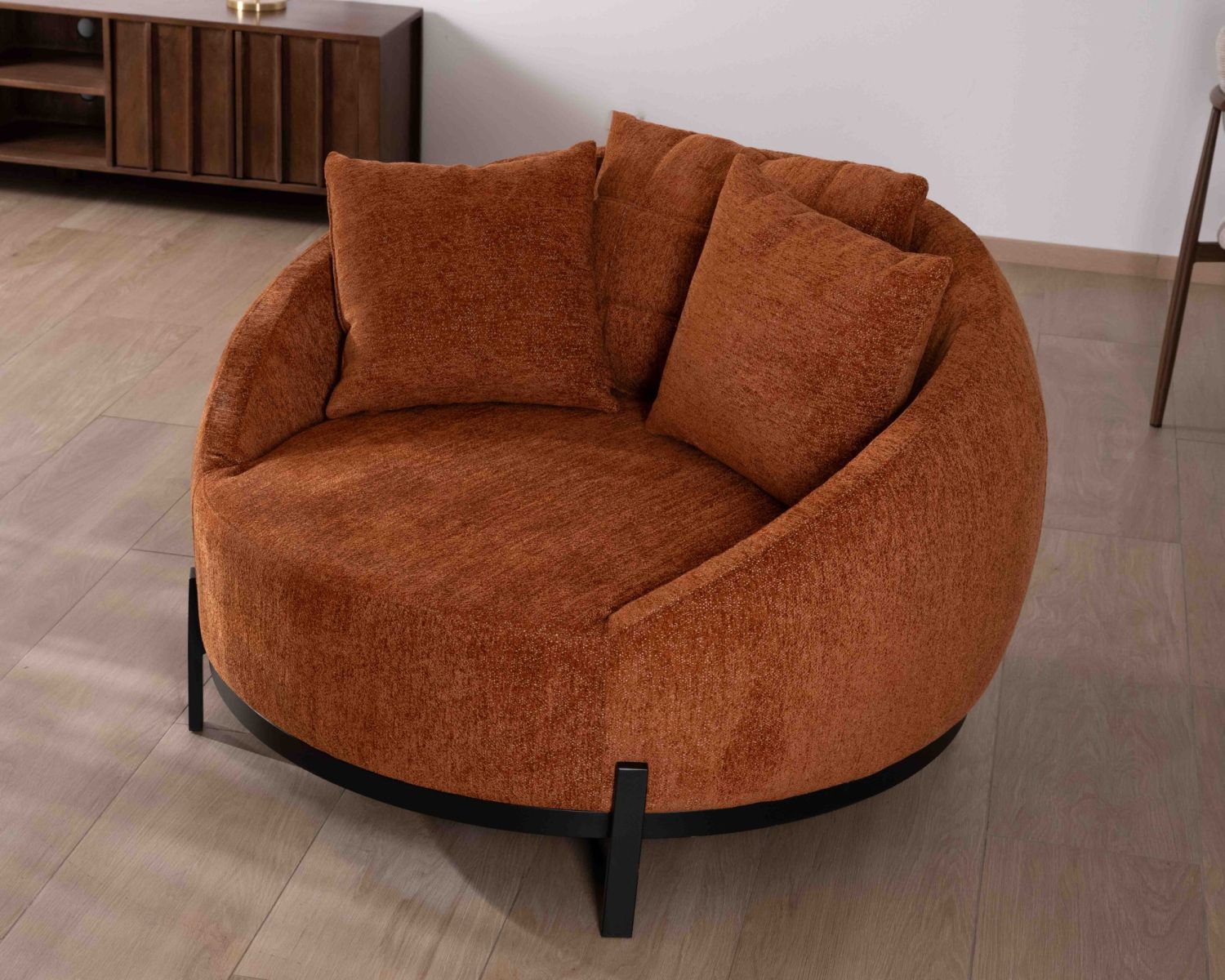 Poltrona XL 120 cm ultra-confortevole con cuscini coordinati "Sweet Culture" in tessuto bouclette terracotta
