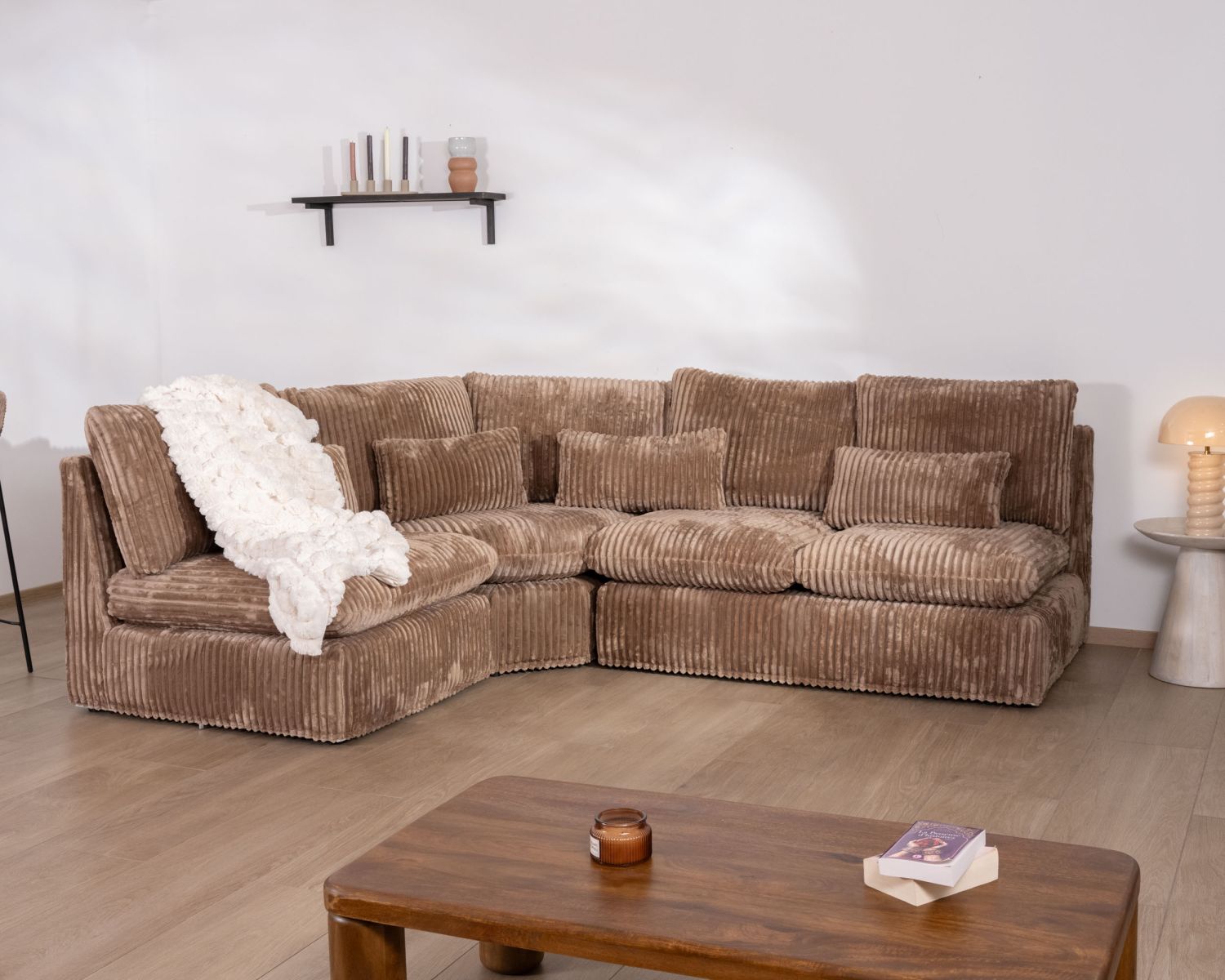 Elemento d'angolo per divano modulare cammello in velluto a coste larghe "Kédusa