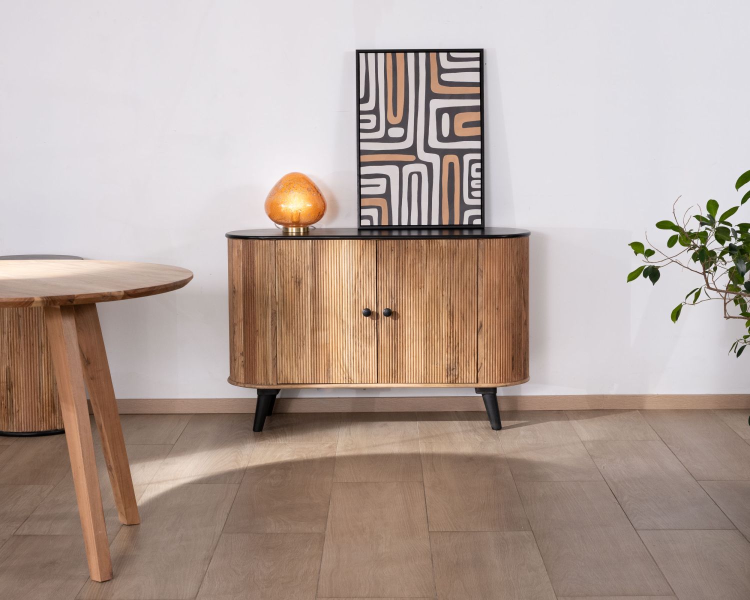 Credenza piccola a 2 ante "Boogie", stile vintage bicolore legno e nero