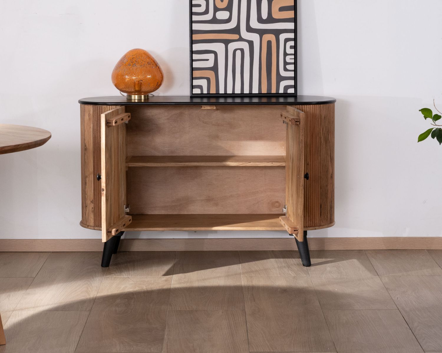 Credenza piccola a 2 ante "Boogie", stile vintage bicolore legno e nero