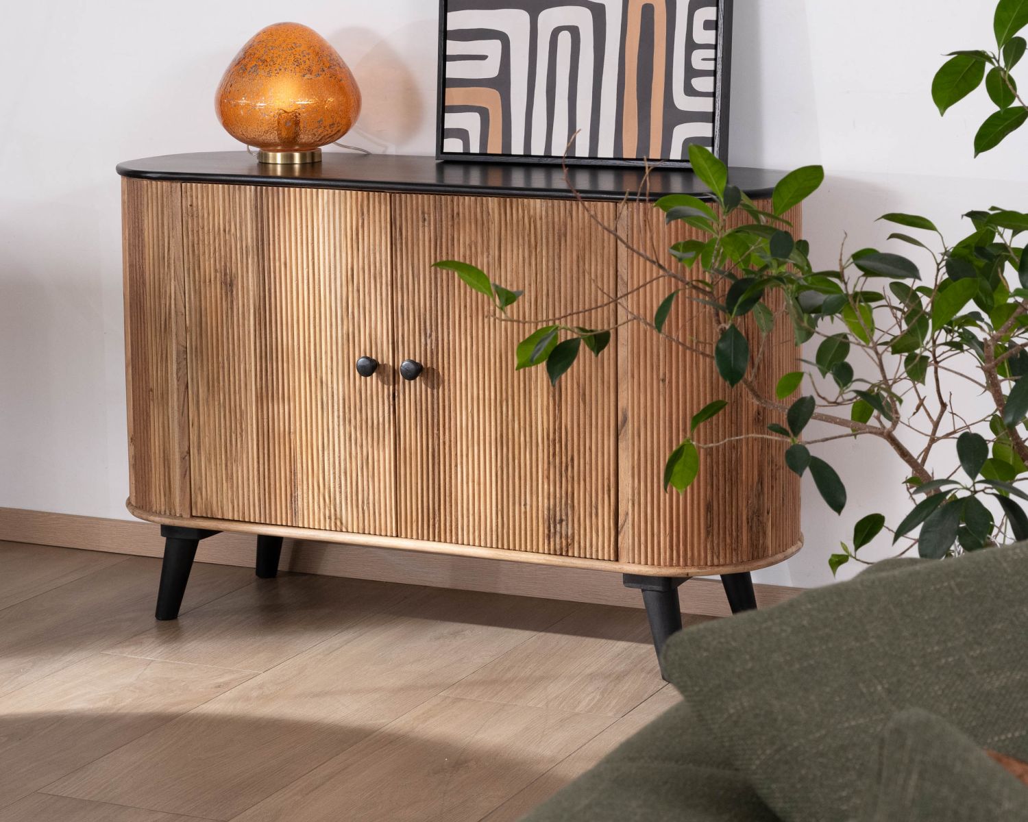 Credenza piccola a 2 ante "Boogie", stile vintage bicolore legno e nero