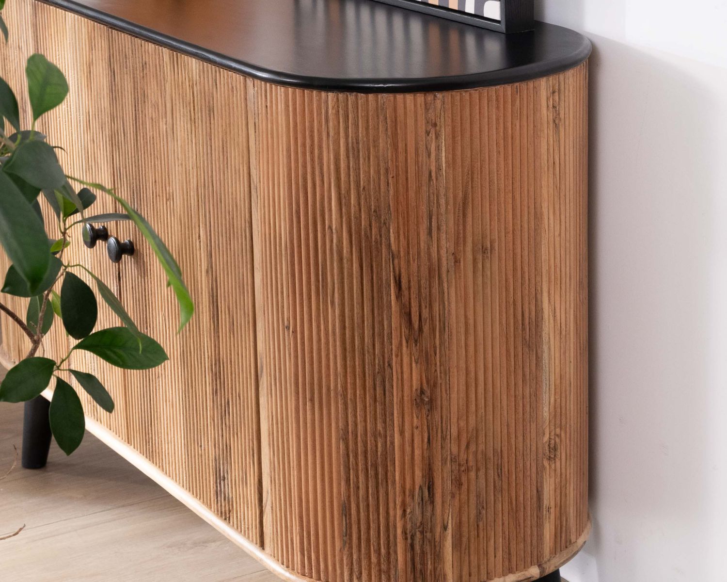 Credenza piccola a 2 ante "Boogie", stile vintage bicolore legno e nero