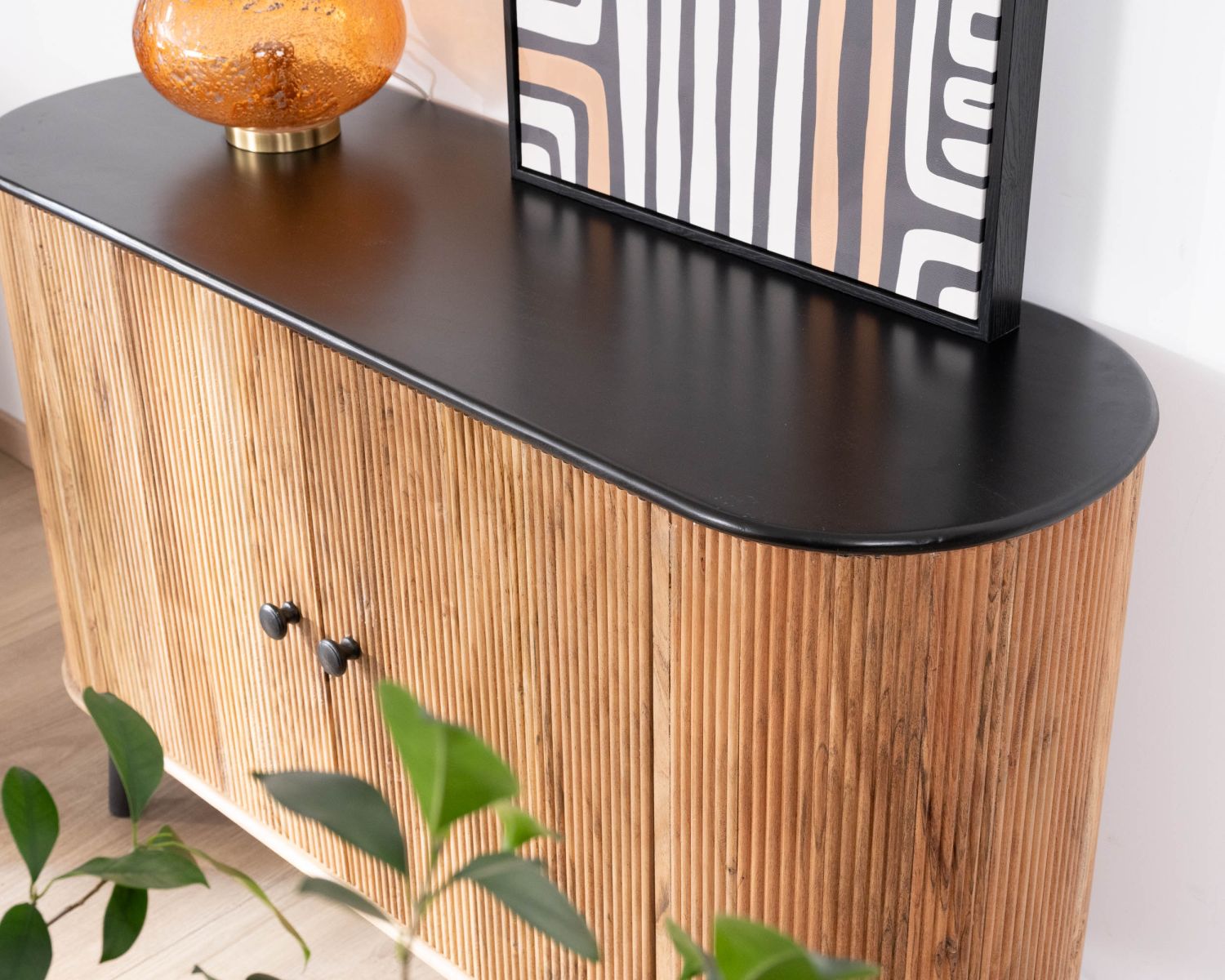 Credenza piccola a 2 ante "Boogie", stile vintage bicolore legno e nero
