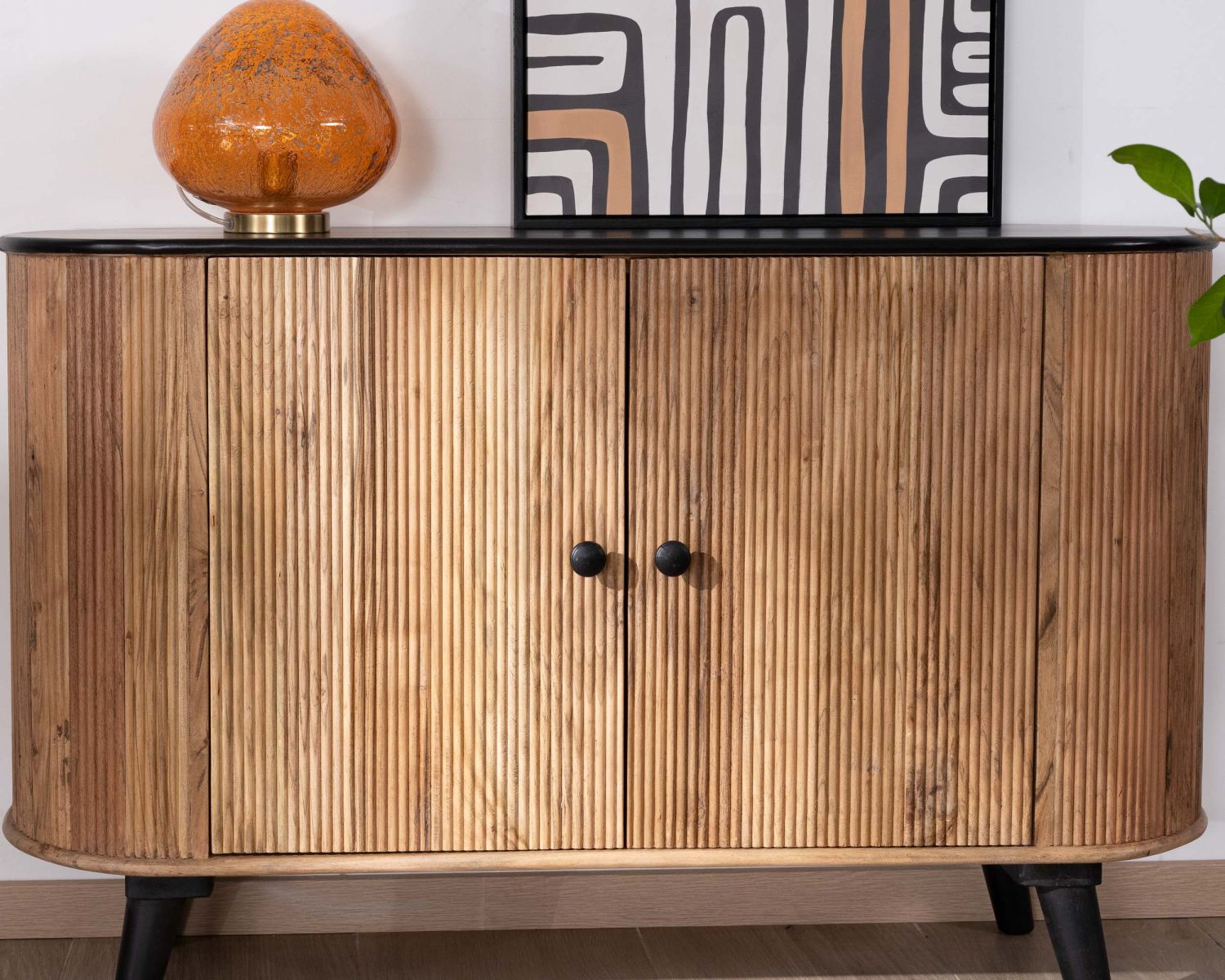 Credenza piccola a 2 ante "Boogie", stile vintage bicolore legno e nero