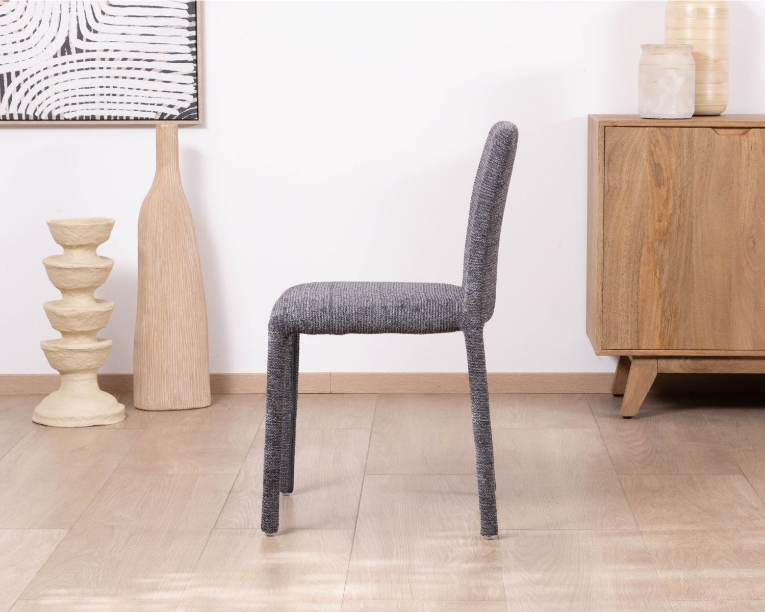 Set di 4 sedie da pranzo moderne in tessuto strutturato grigio grafite "Otto" con rivestimento tessile integrale