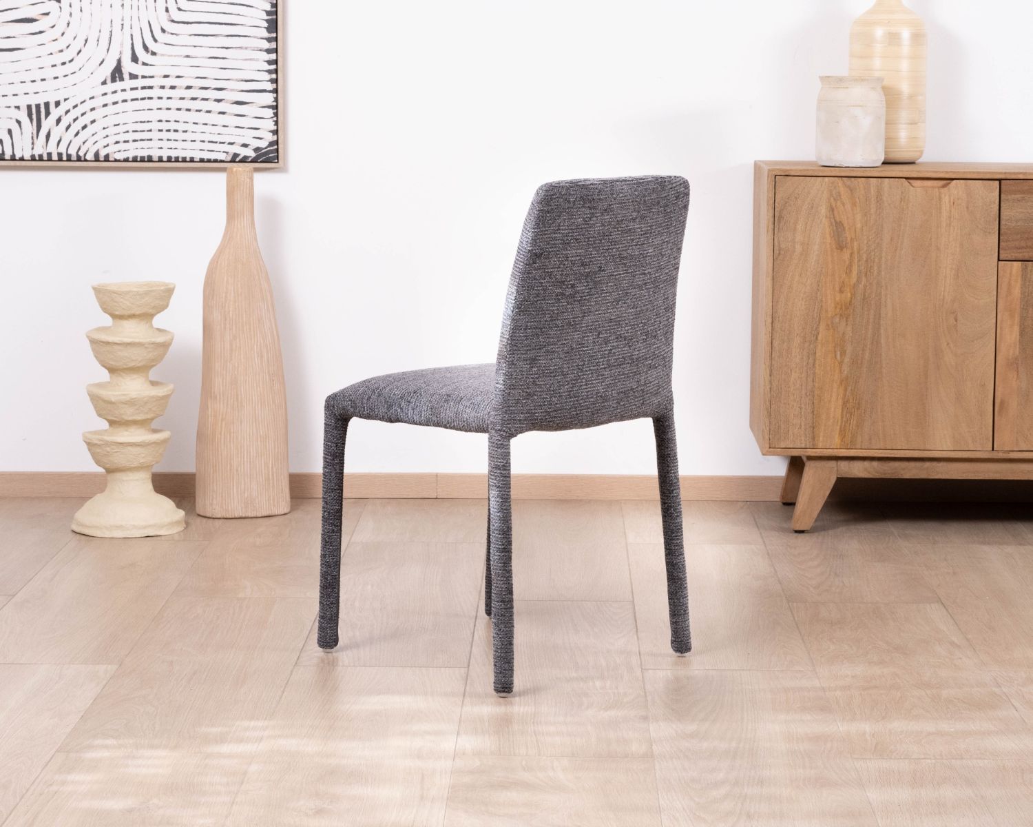 Set di 4 sedie da pranzo moderne in tessuto strutturato grigio grafite "Otto" con rivestimento tessile integrale