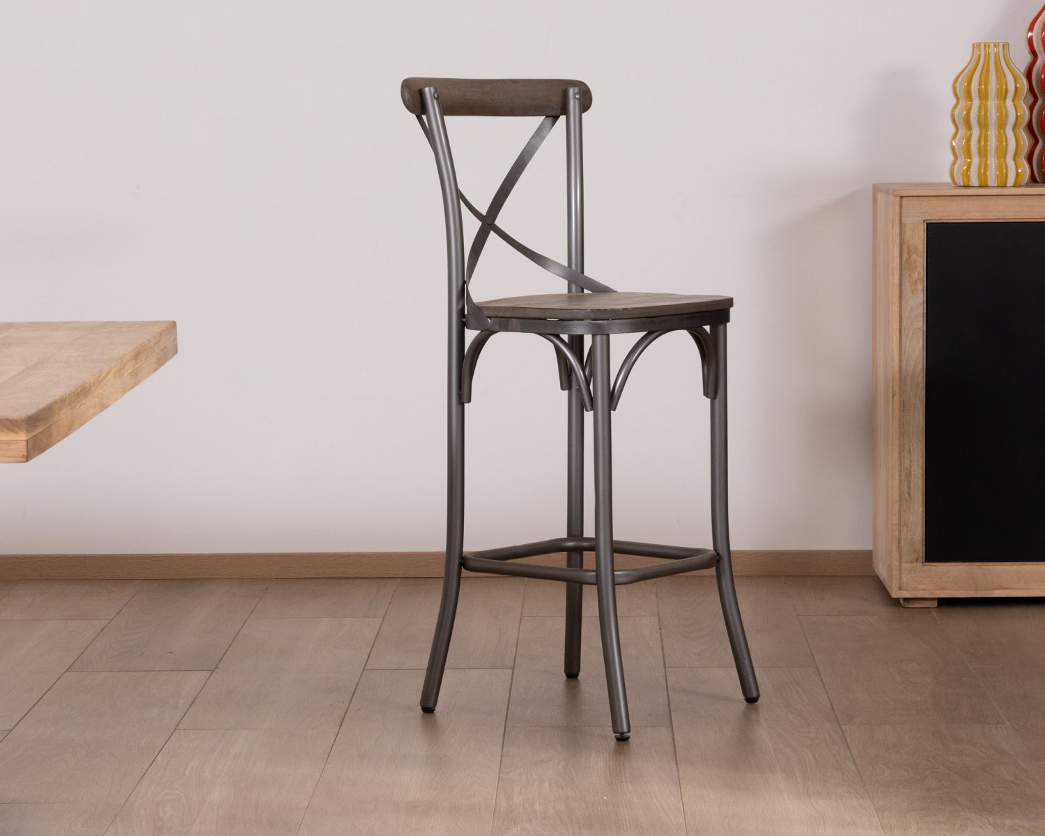 Set di 2 sedie da bar "Snack Indus" in metallo e legno grigio scuro