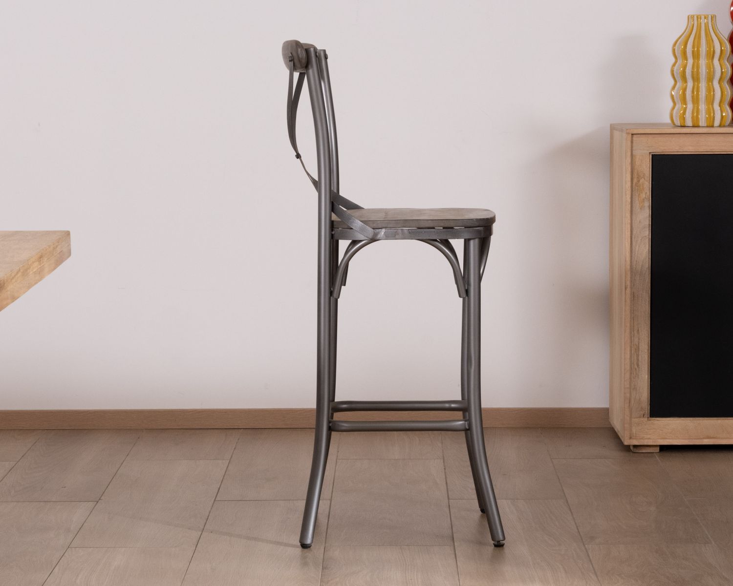 Set di 2 sedie da bar "Snack Indus" in metallo e legno grigio scuro