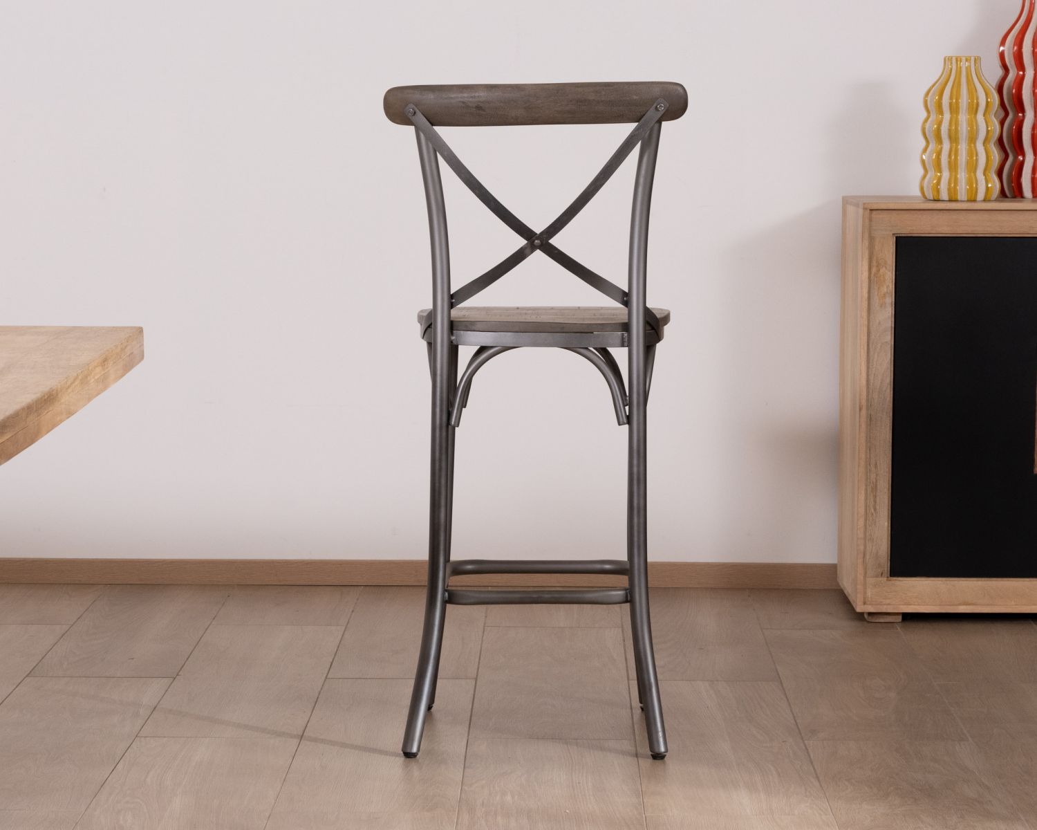 Set di 2 sedie da bar "Snack Indus" in metallo e legno grigio scuro