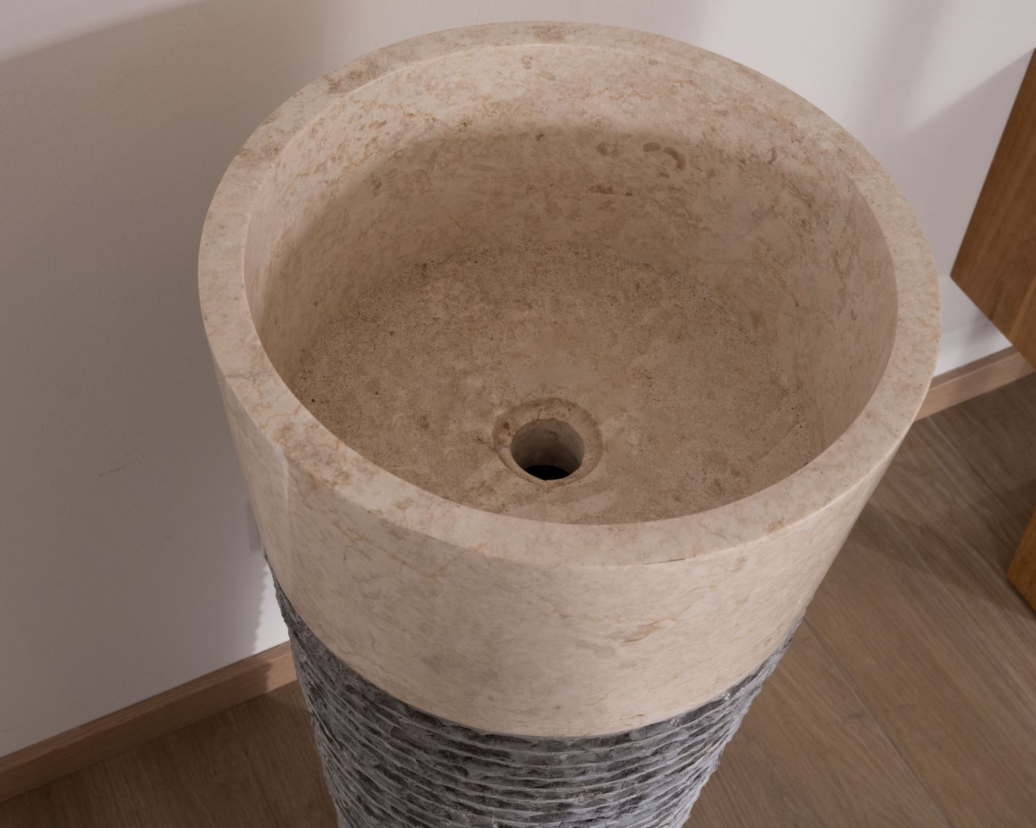 Lavabo a colonna in marmo grigio e nero "Stone" a doppia texture