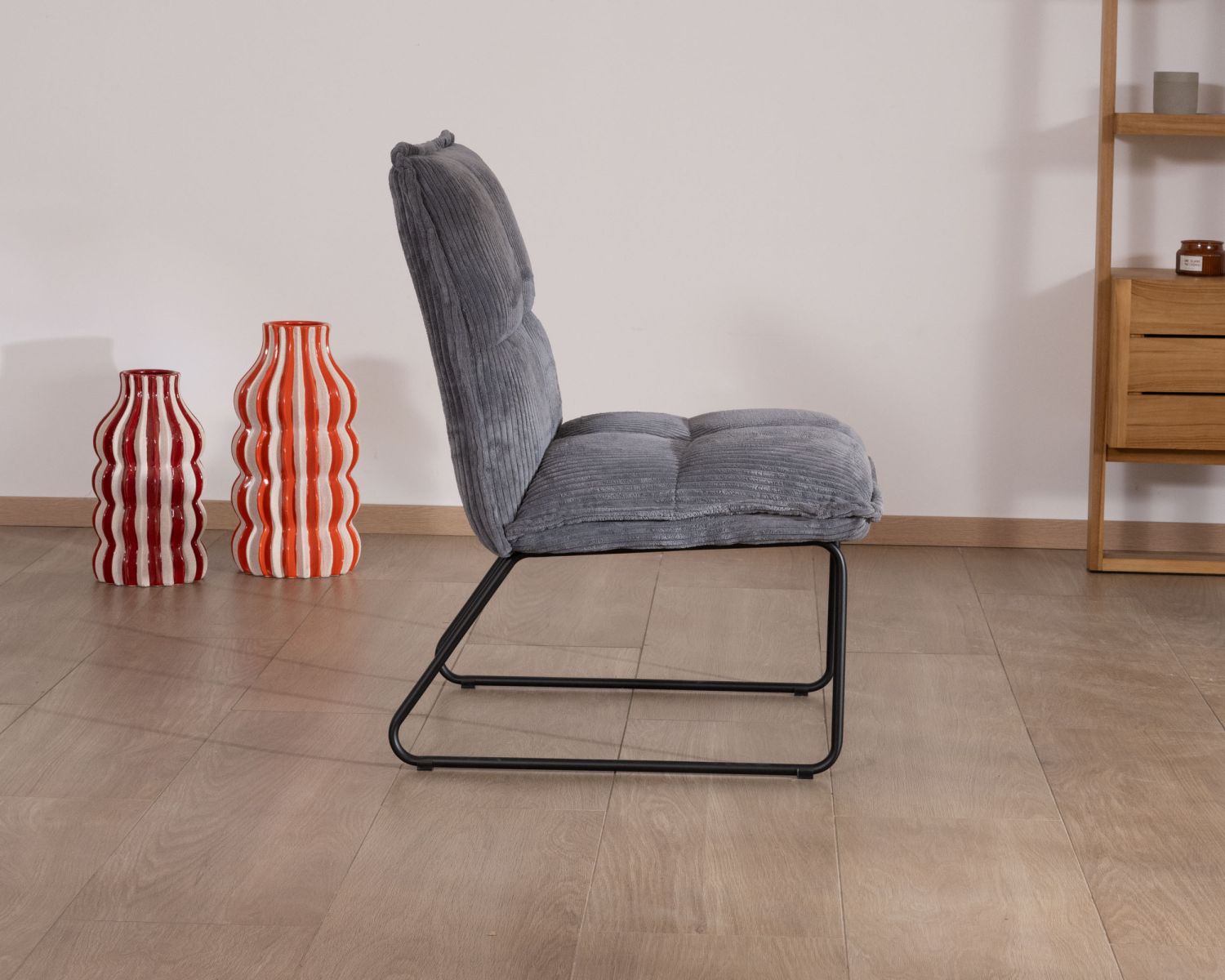 Set di 2 poltrone in velluto a coste grigio "Calvin" senza braccioli