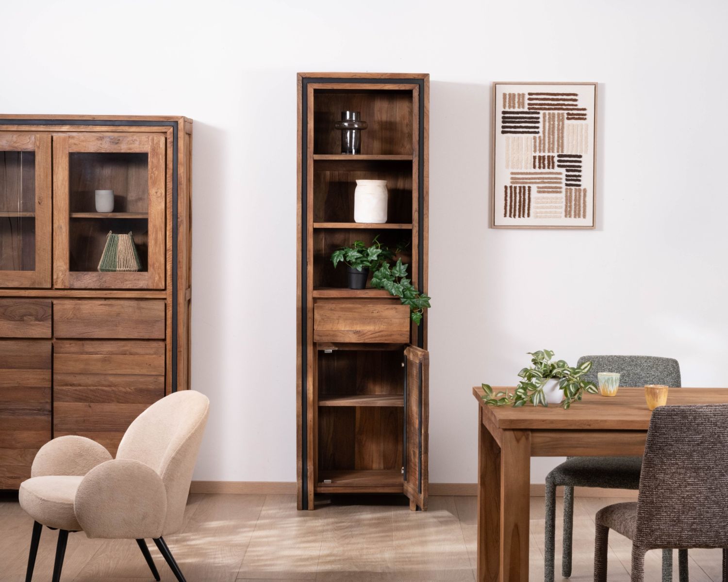Colonna portaoggetti "Kayoa" in teak rigenerato, stile etnico contemporaneo