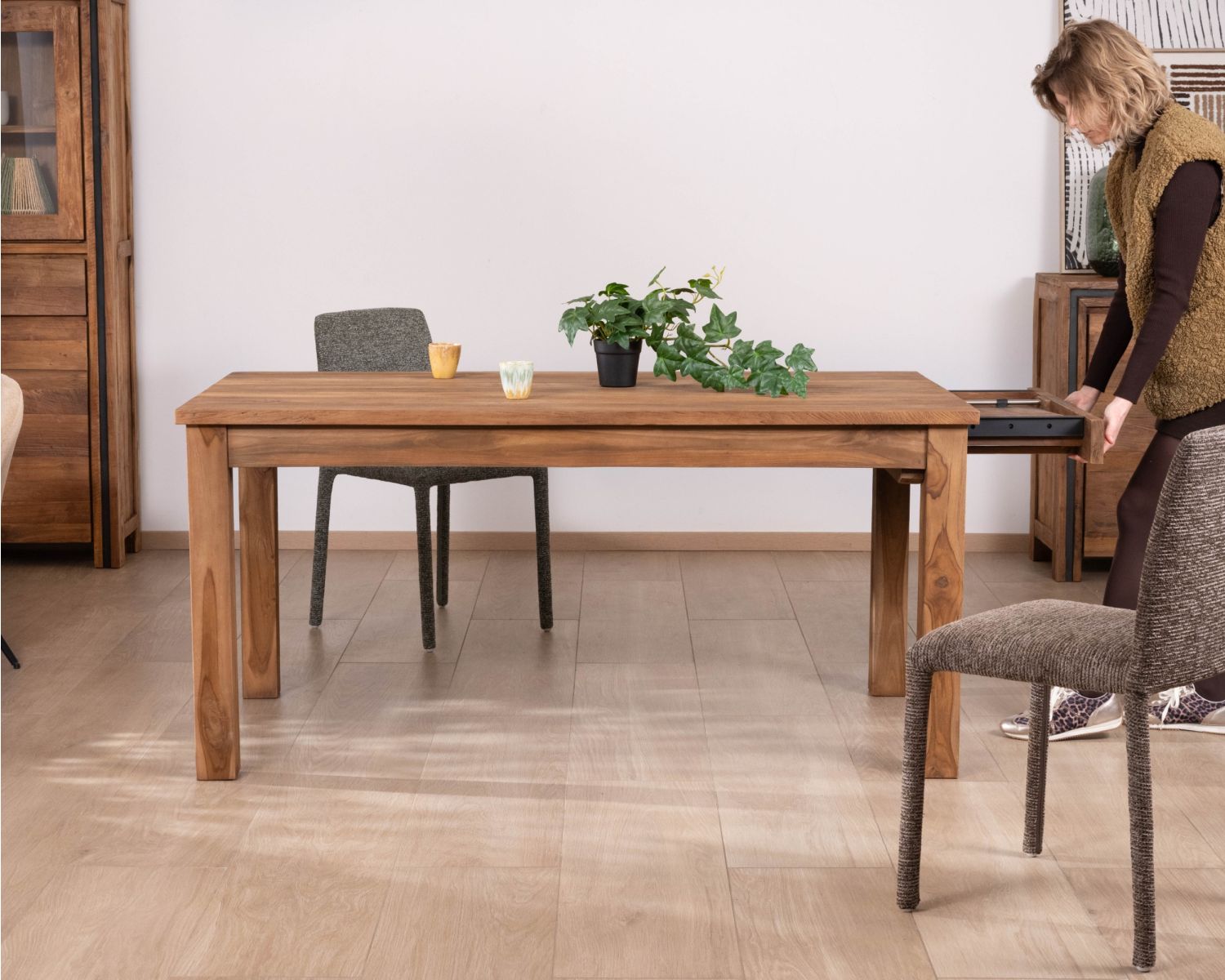 Tavolo da pranzo allungabile "Kayoa" da 160 a 210 cm in teak massiccio di recupero, stile autentico