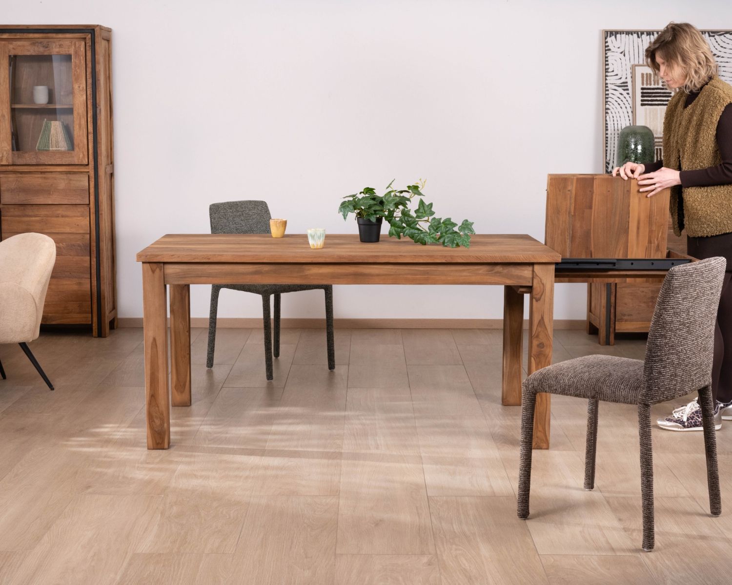 Tavolo da pranzo allungabile "Kayoa" da 160 a 210 cm in teak massiccio di recupero, stile autentico