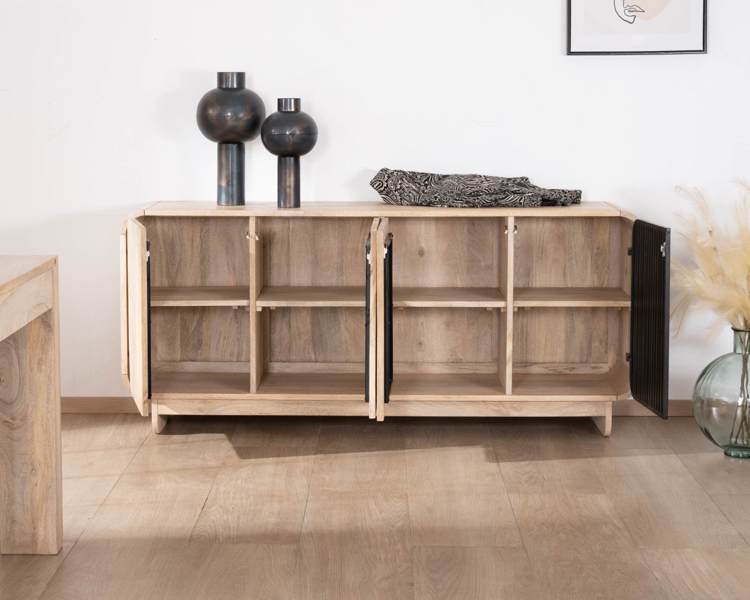 Credenza japandi "Jappy" a 4 ante, 180 cm, legno di mango, design elegante