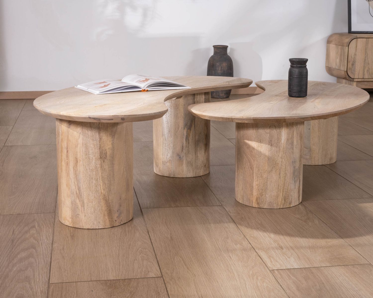 Duo di tavolini di puro design "Jappy" a forma di fagiolo di mango