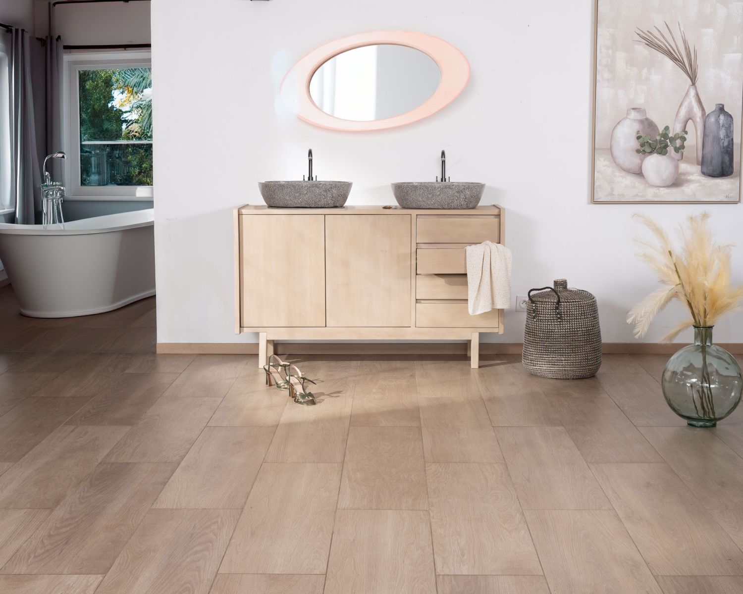 Mobiletto con ante e cassetti in mango sbiancato "Kahiko" 140 cm