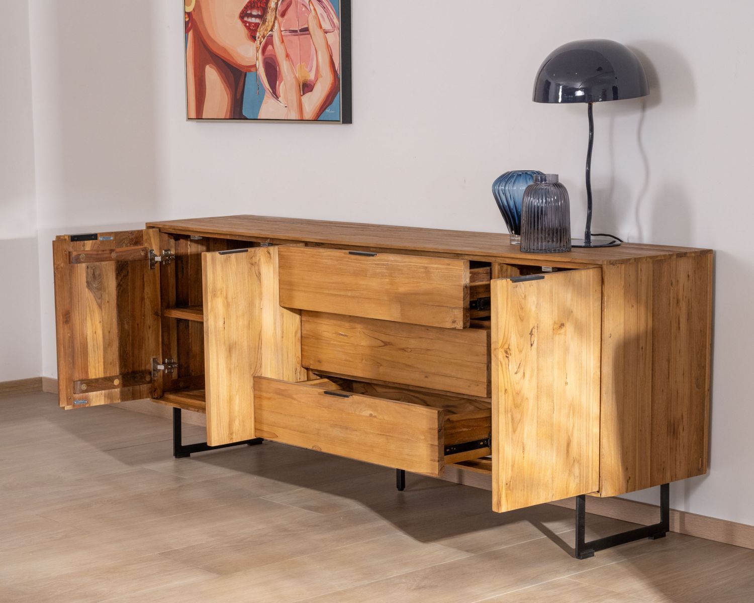 Credenza retrò "Bahia" in teak naturale di recupero