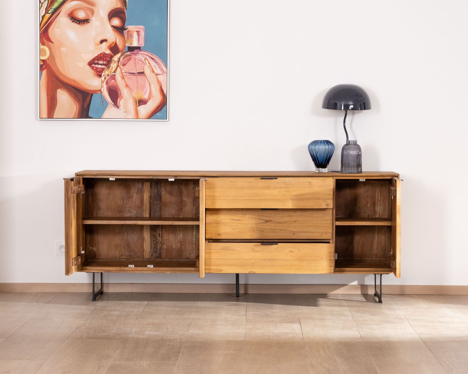Credenza retrò "Bahia" in teak naturale di recupero