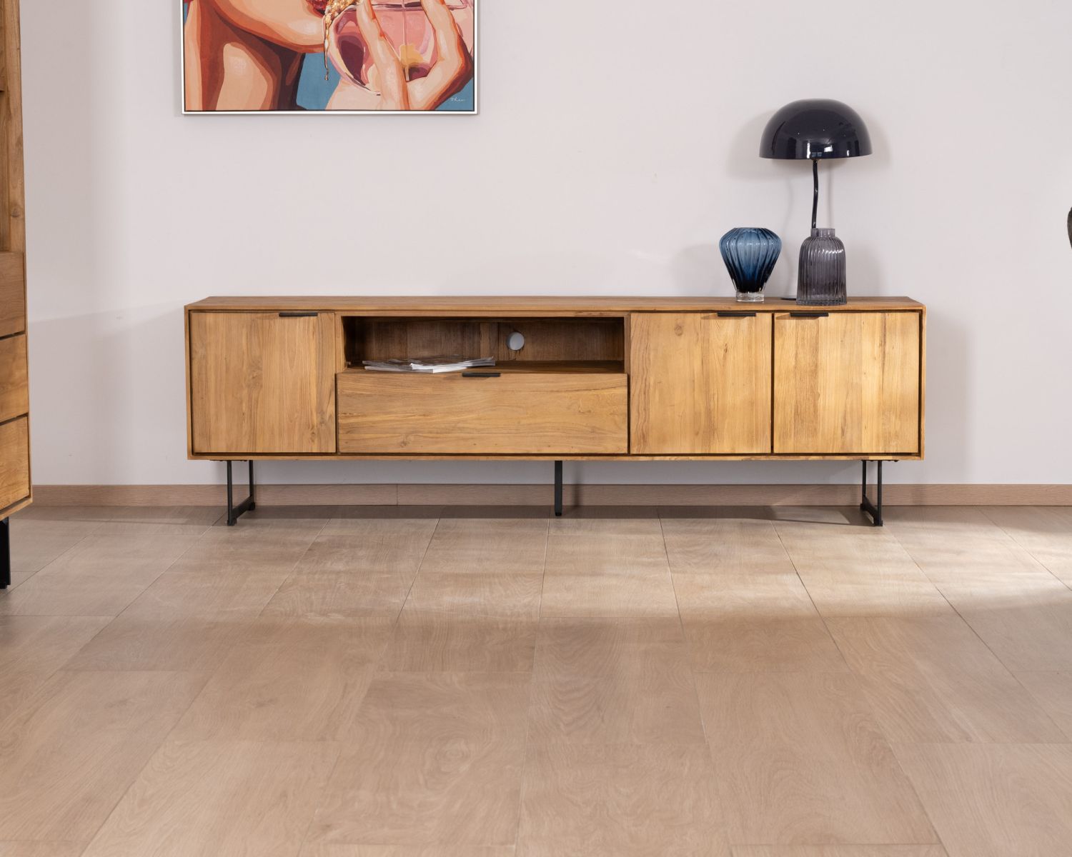 Porta TV grande 200 cm "Bahia" in teak di recupero, stile retrò