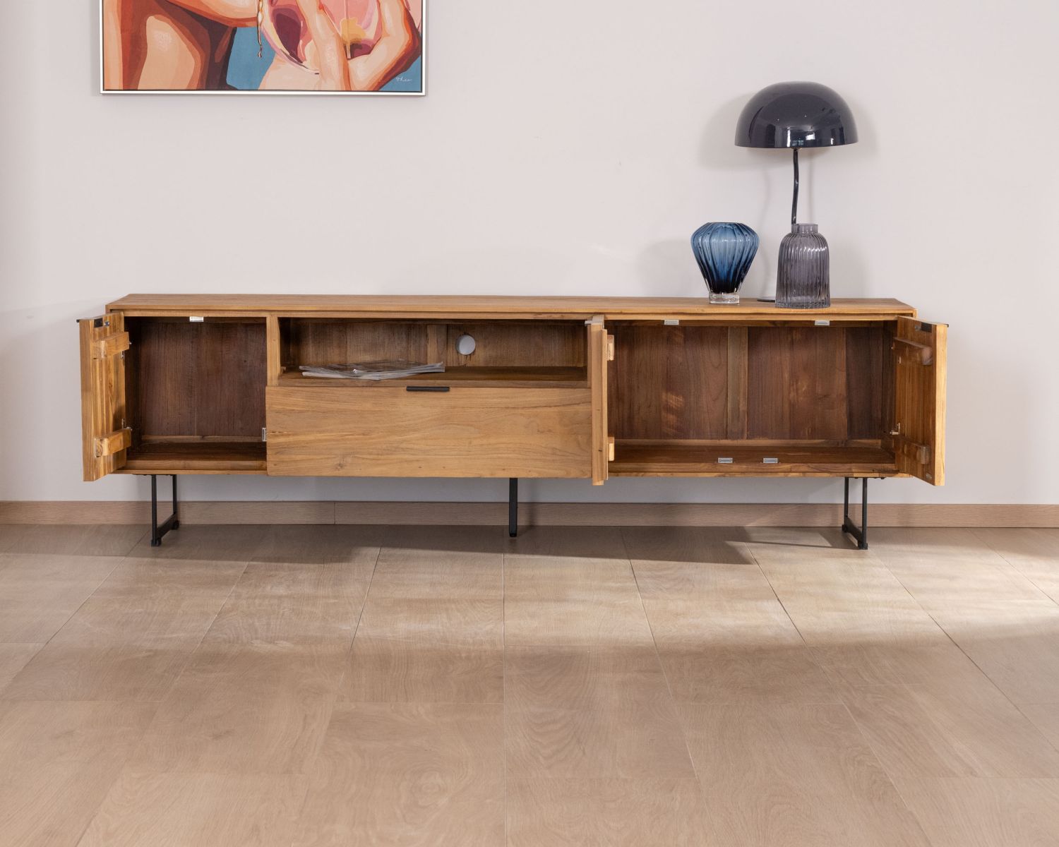Porta TV grande 200 cm "Bahia" in teak di recupero, stile retrò