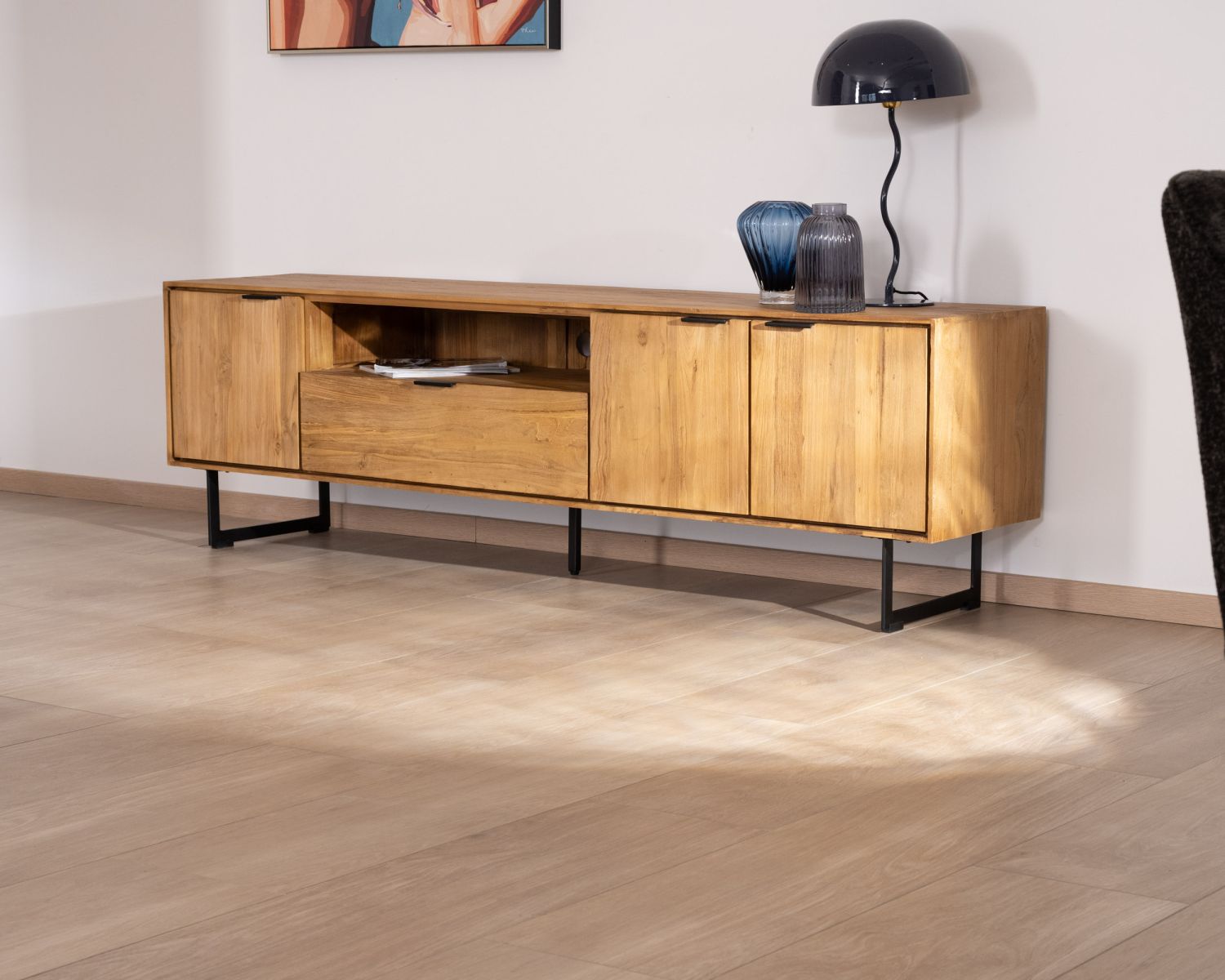 Porta TV grande 200 cm "Bahia" in teak di recupero, stile retrò